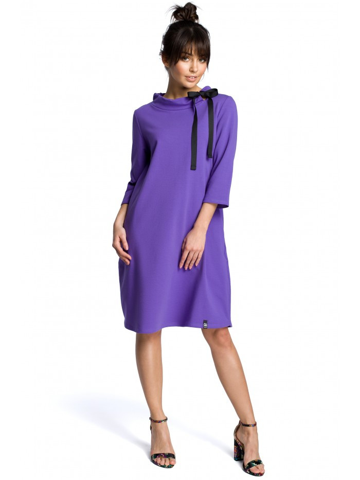 B070 Oversized šaty s páskem na zavazování - fialové EU S