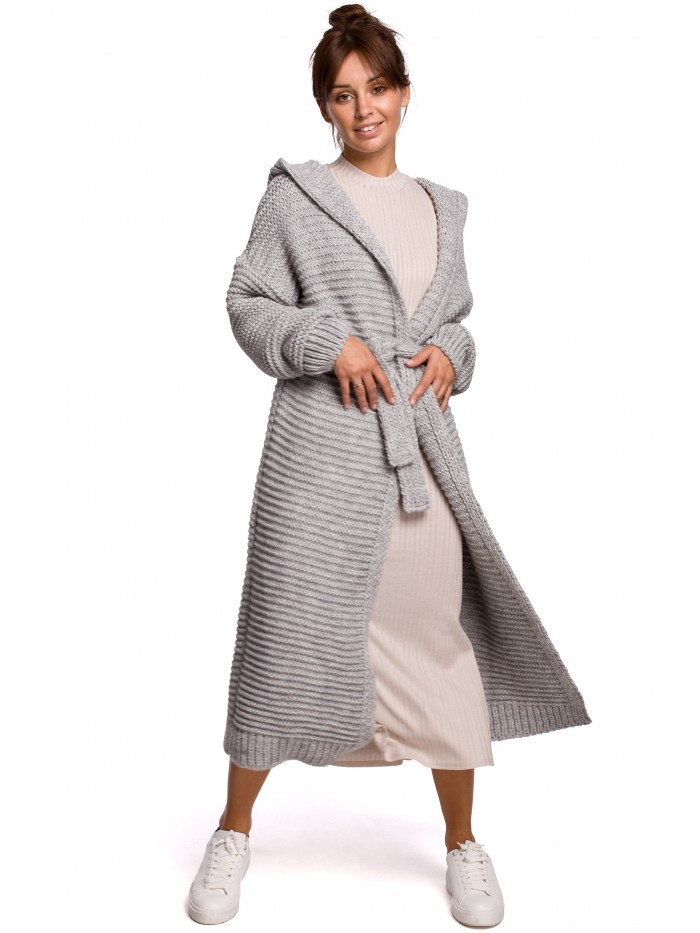 BK054 Dlouhý svetr s kapucí - šedý EU UNI