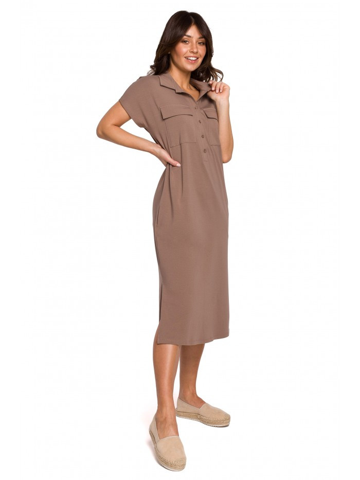 B222 Safari šaty s kapsami s klopou - kakao EU XL