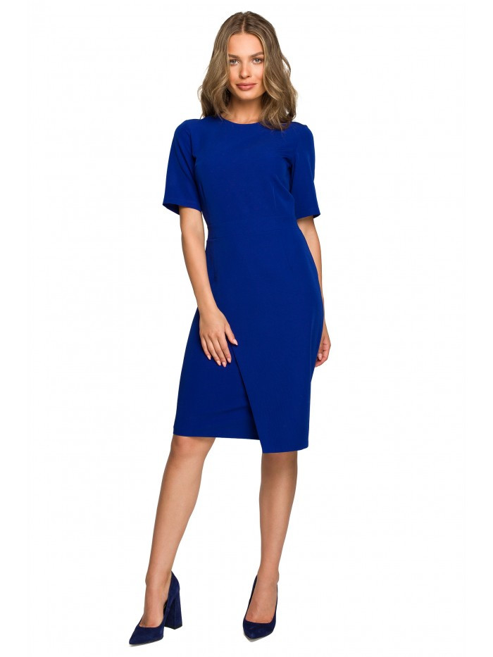 S317 Pouzdrové šaty s dvojitým předním dílem - královská modř EU M