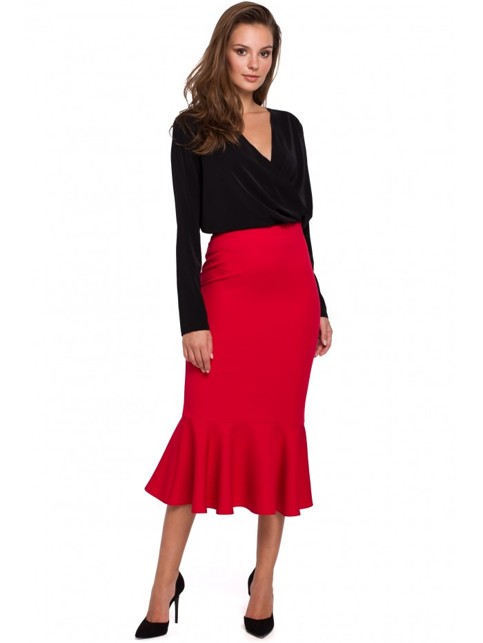 K025 Volánová tužková sukně - červená EU S