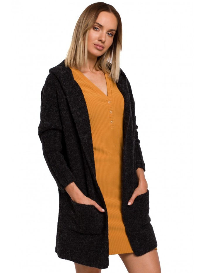 M556 Pletený svetr s kapucí - antracitová barva EU L/XL