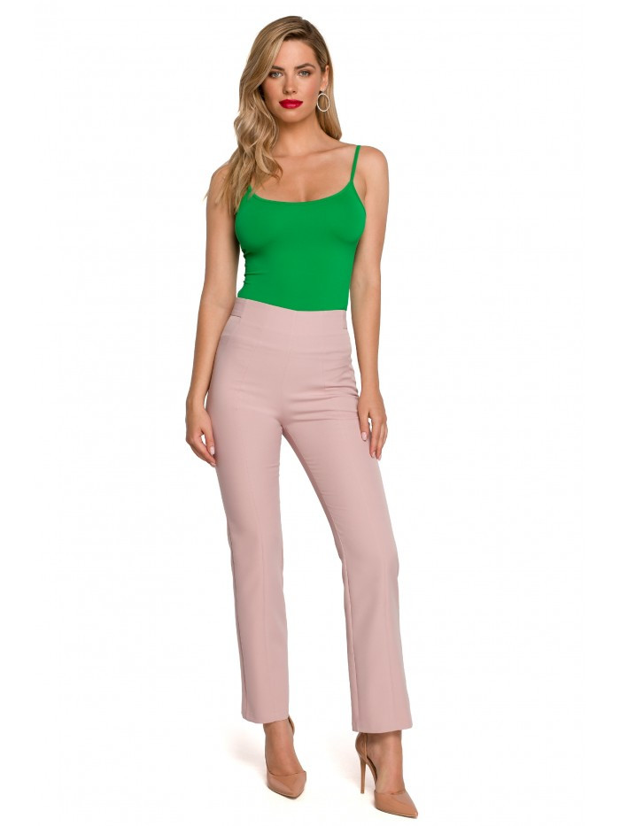 K142 Kalhoty s rovnými nohavicemi - krepová růžová EU XL