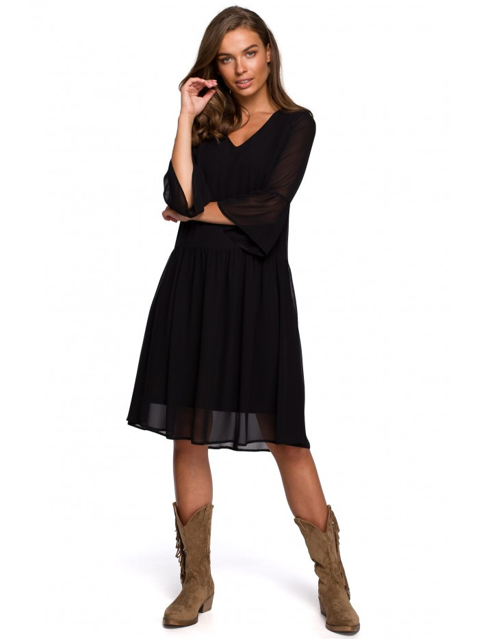 S236 Jednoduché šifonové šaty - černé EU XL