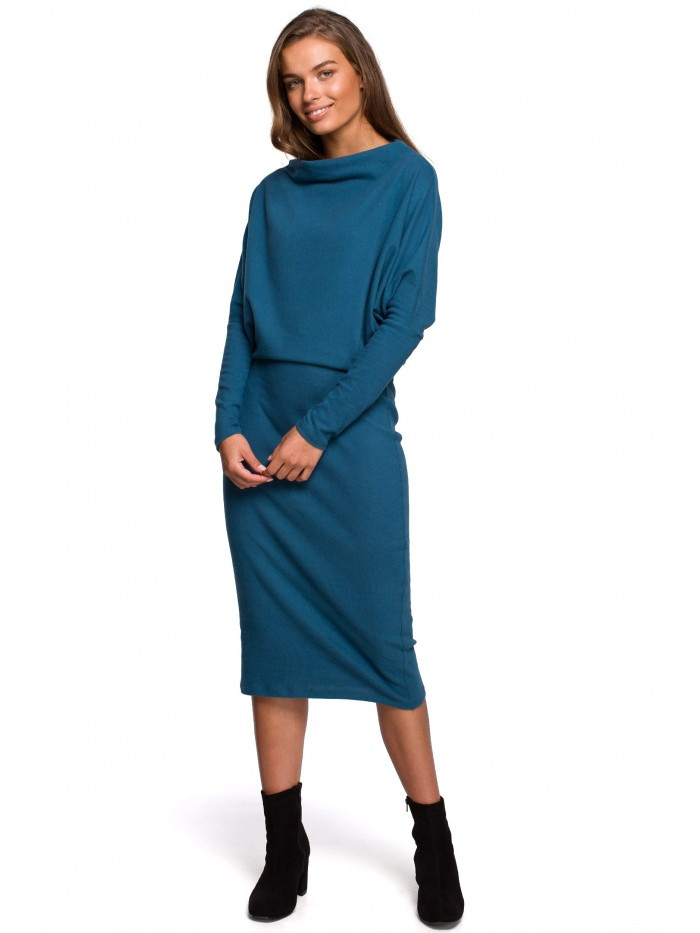 S245 Pletené šaty s límečkem - oceánsky modré EU S/M