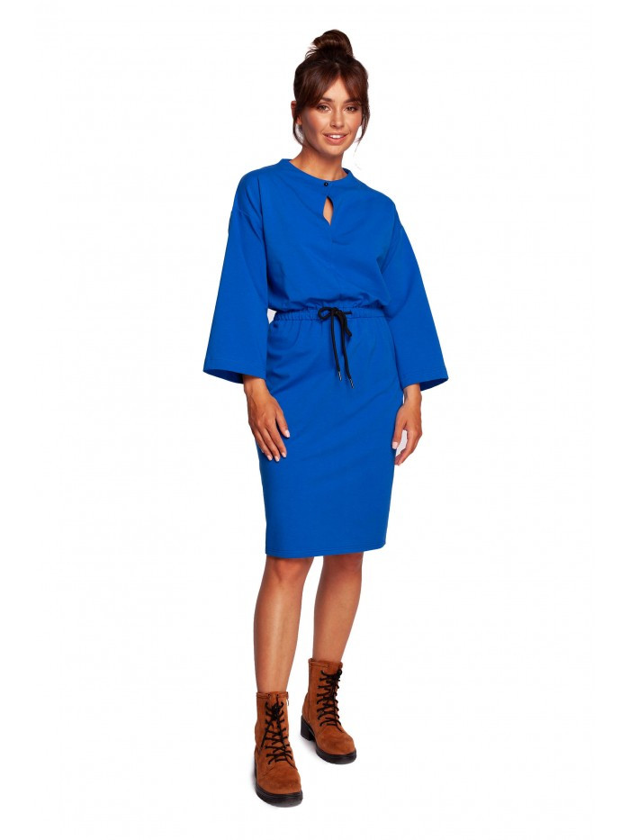 B234 Pletené šaty s provázkem - královská modř EU M
