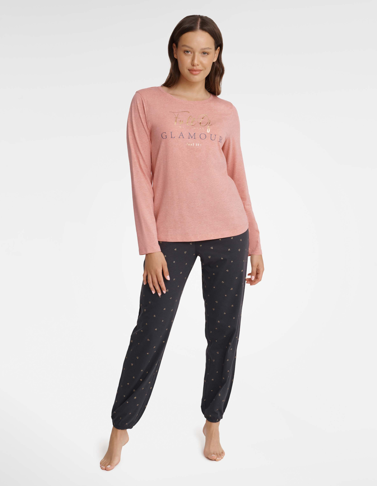 Glam pyžamo 40936-39X Růžová a šedá - Henderson Ladies XXL