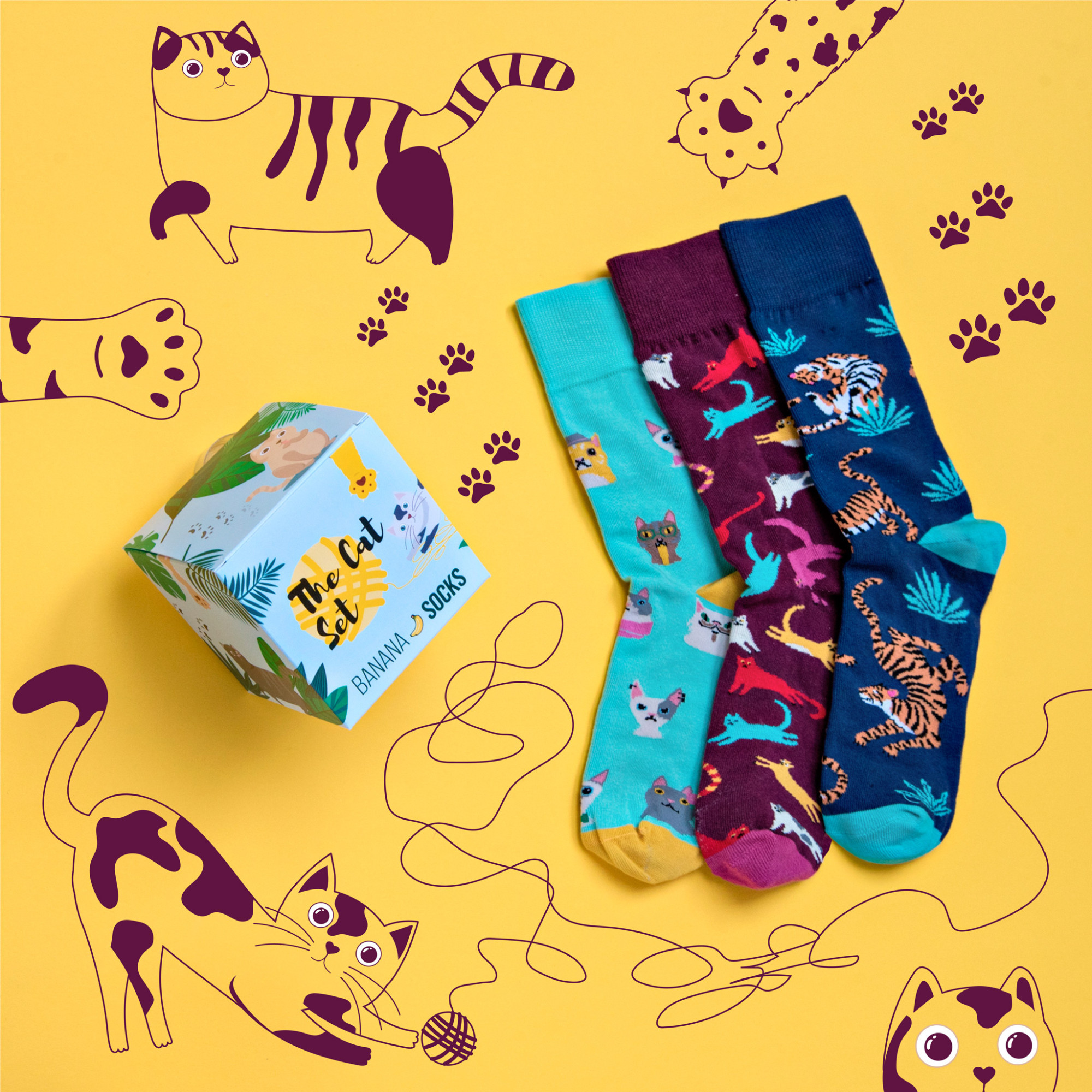 Banánové ponožky Sada ponožek The Cat Set 36-41