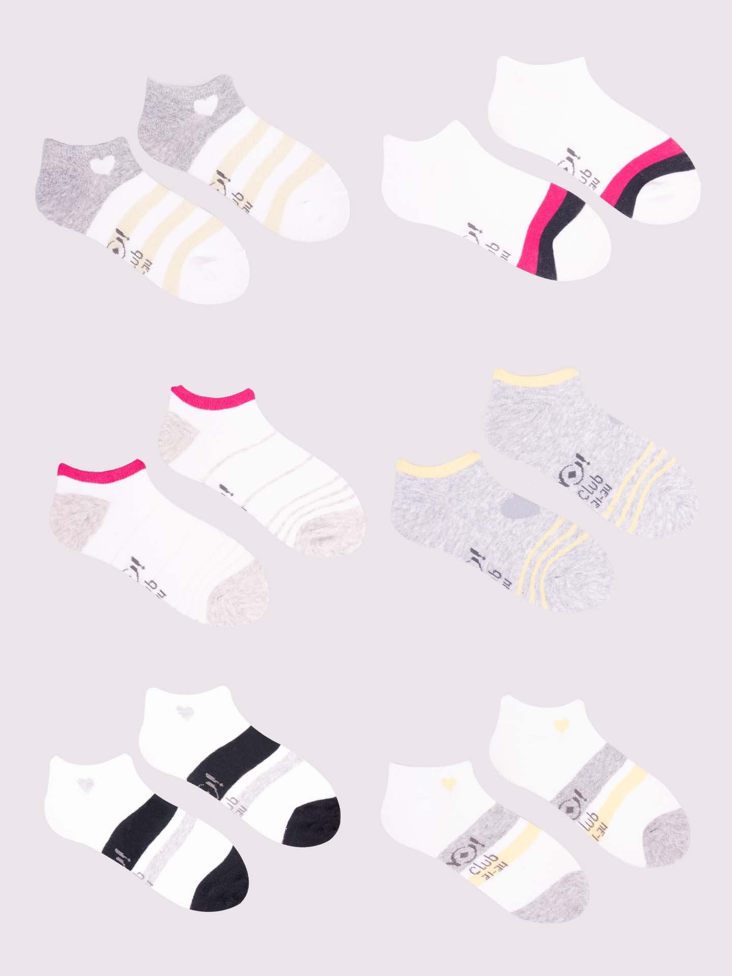 Yoclub Dívčí kotníkové bavlněné ponožky Vzory Barvy 6-pack SKS-0008G-AA00-002 Vícebarevné 31-34