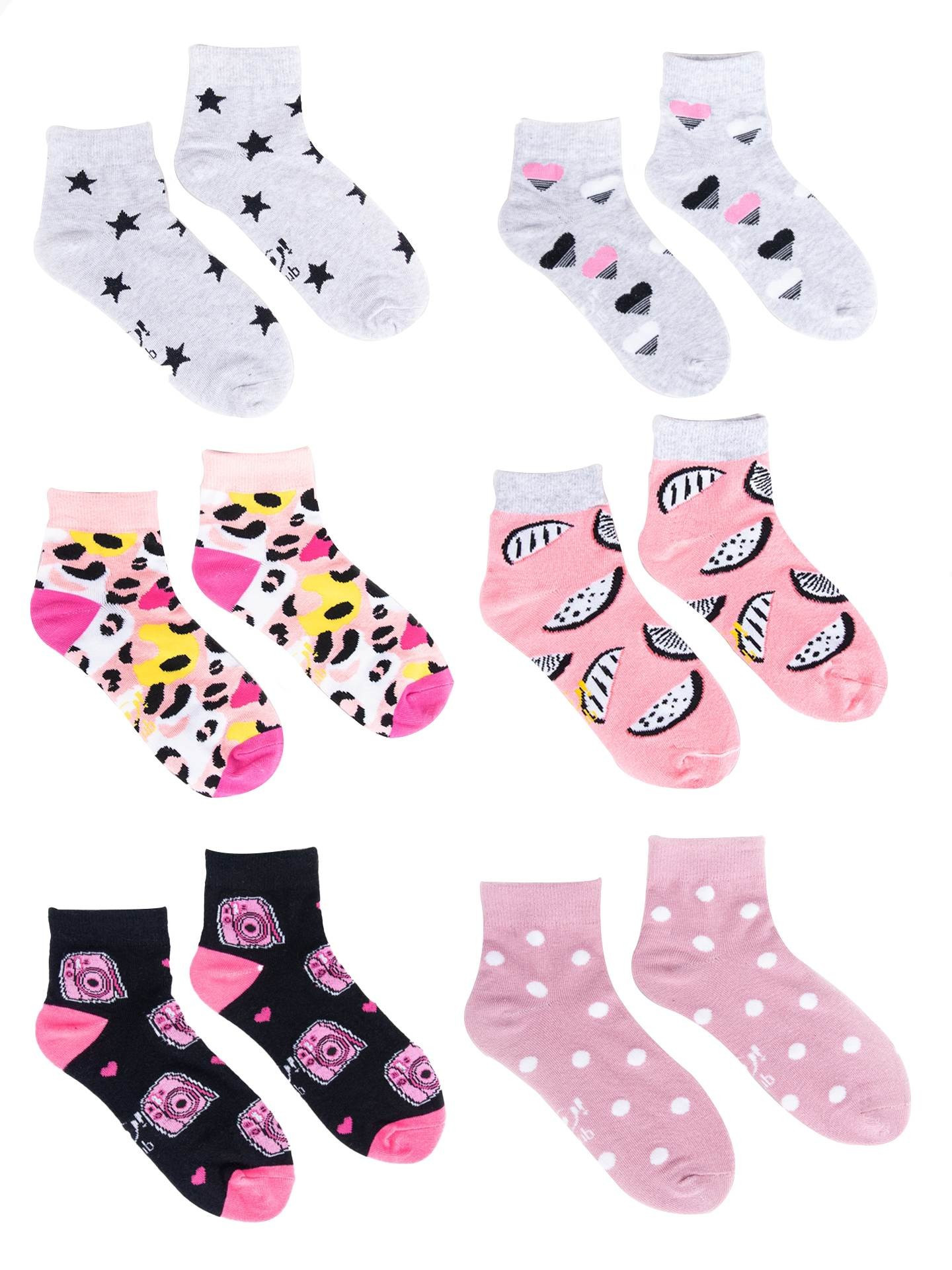 Yoclub Dívčí bavlněné ponožky Vzory Barvy 6-pack SKA-0023G-AA00-002 Vícebarevné 39-41