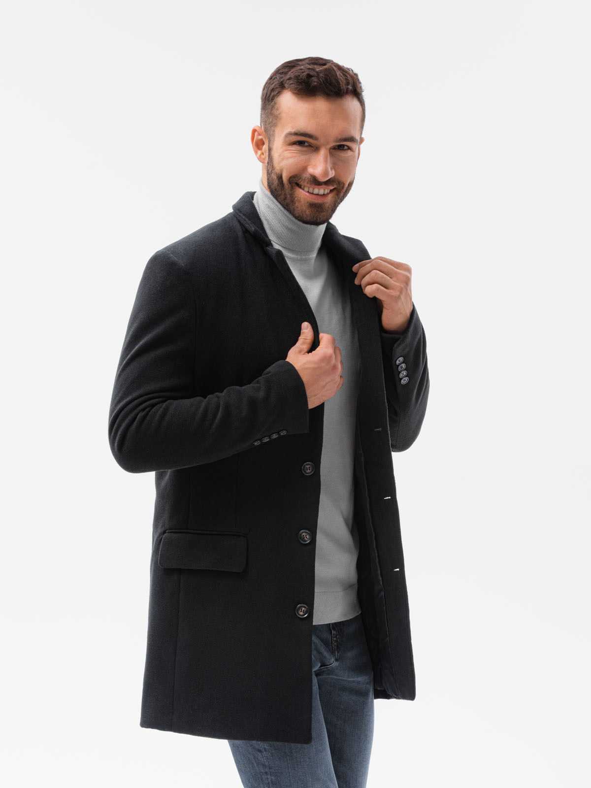 Pánský kabát Ombre Coat C432-1 Black L