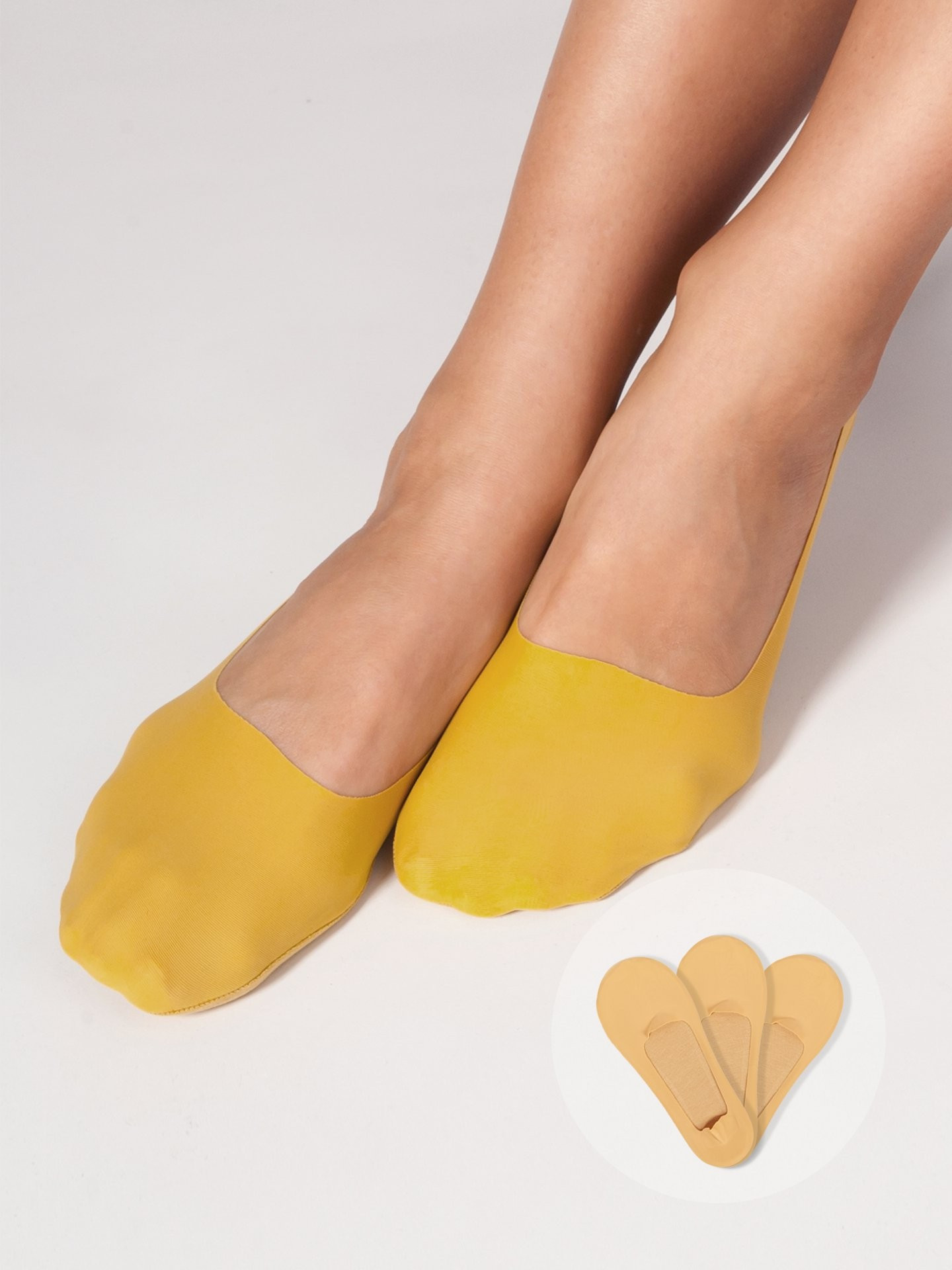 Yoclub Dámské nízké ponožky s laserovým střihem, 3 balení SKB-0060K-5100 Mustard 36-41