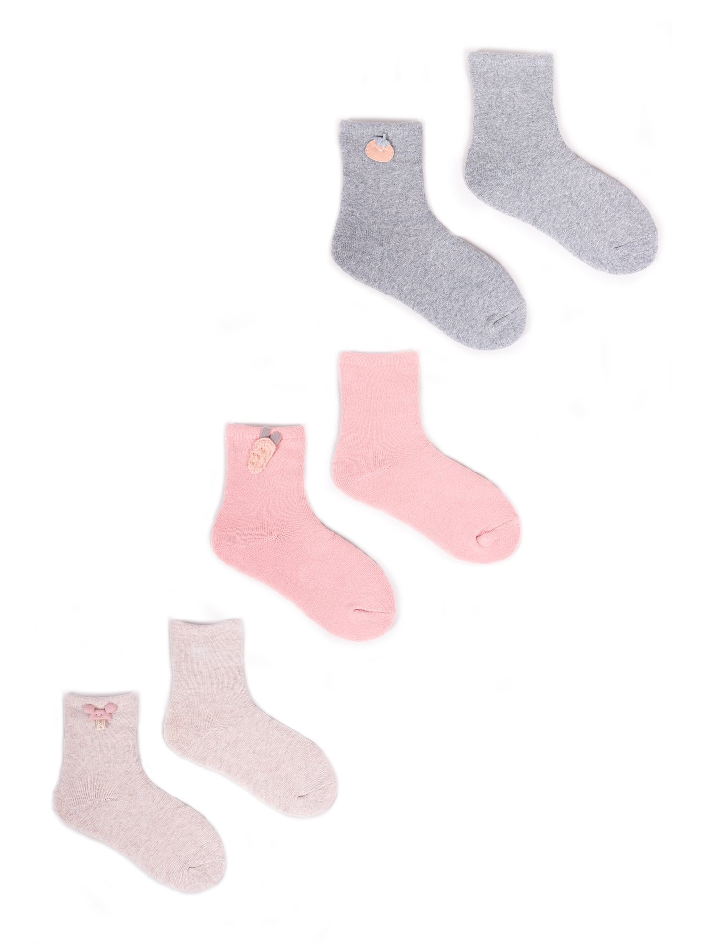 Yoclub Dívčí froté ponožky s 3D prvkem 3-Pack SKF-0008G-000B Vícebarevné 23-26