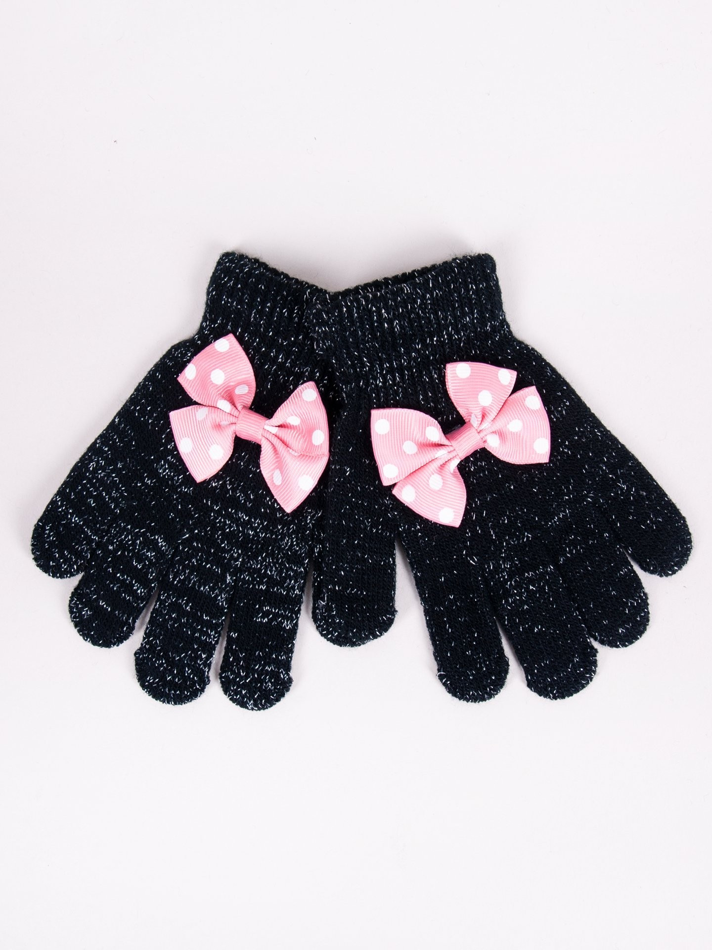 Dívčí pětiprsté rukavice Yoclub s mašlí RED-0070G-AA50-009 Black 14
