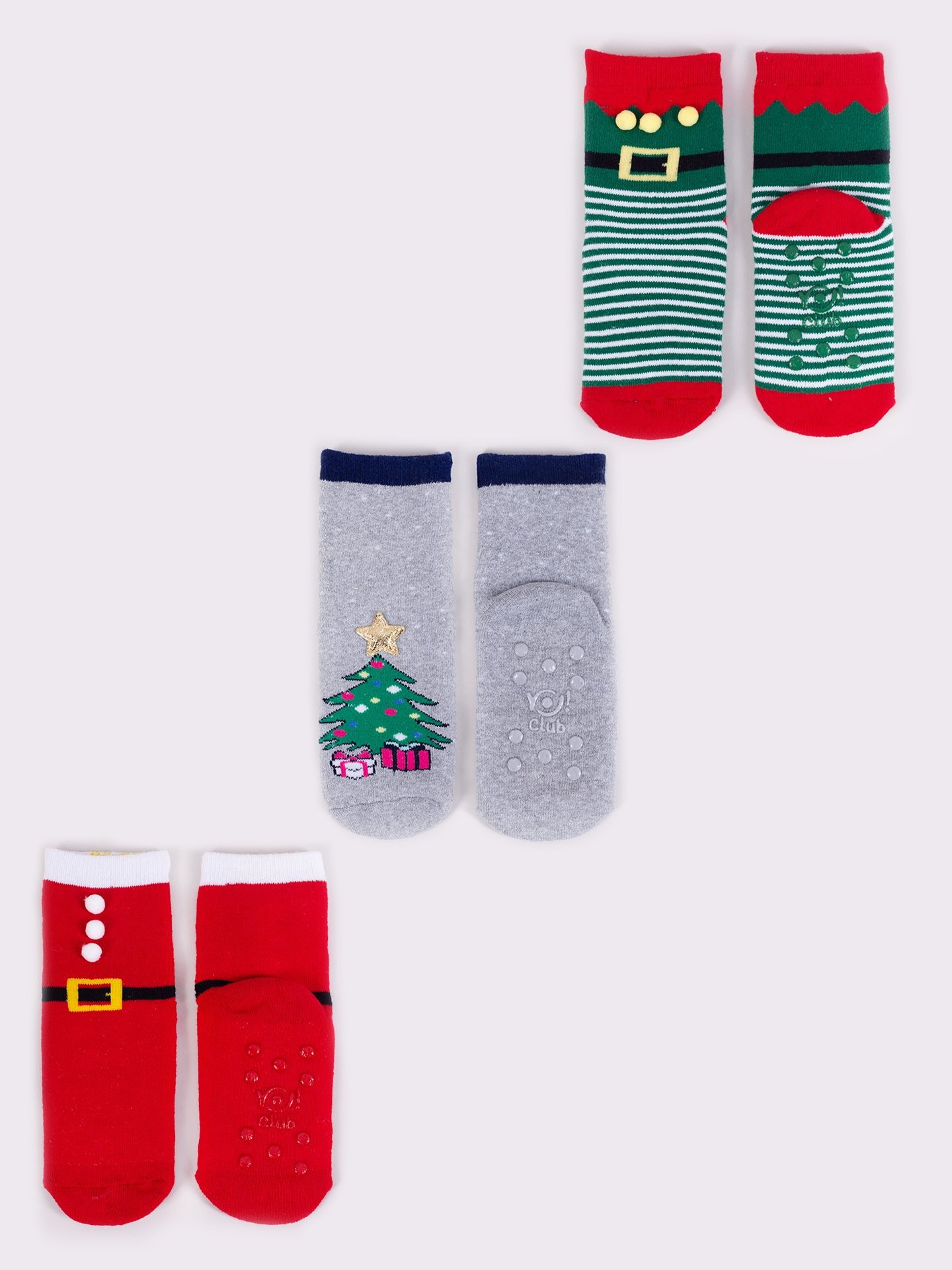 Yoclub Dětské vánoční froté ponožky 3Pack SKF-X001U-AA0D-0001 Vícebarevné 17-19
