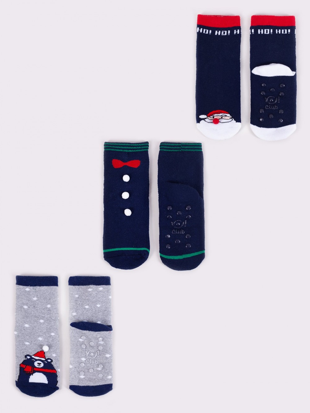 Yoclub Dětské vánoční froté ponožky 3Pack SKF-X001U-AA0D-0002 Vícebarevné 17-19