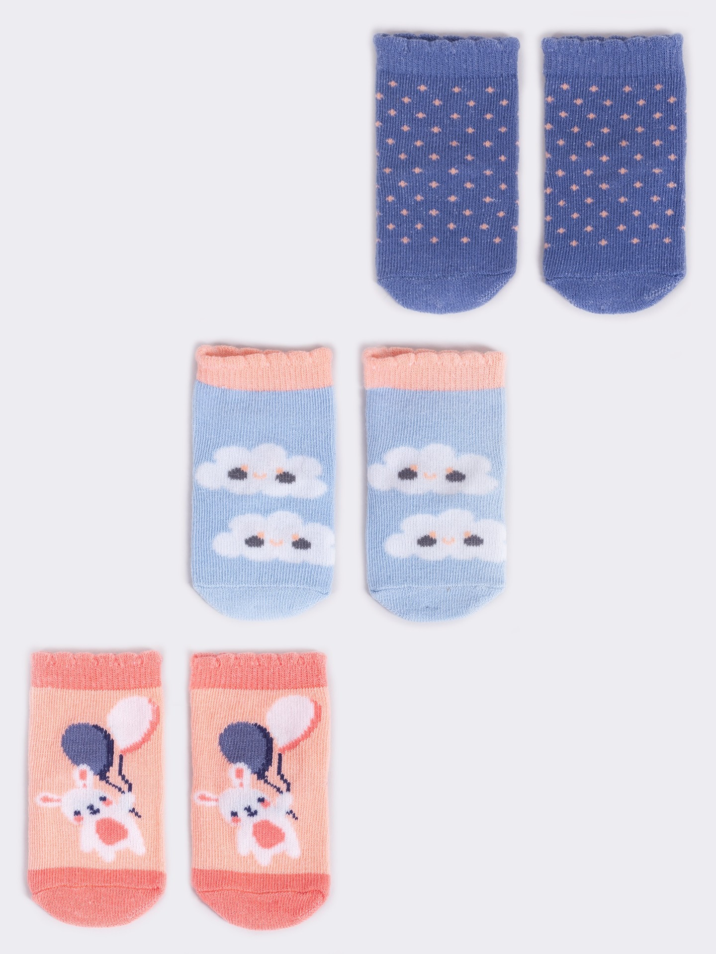 Yoclub 3Pack Dětské dívčí ponožky SKA-0110G-AA30-001 Vícebarevné 0-3 měsíce