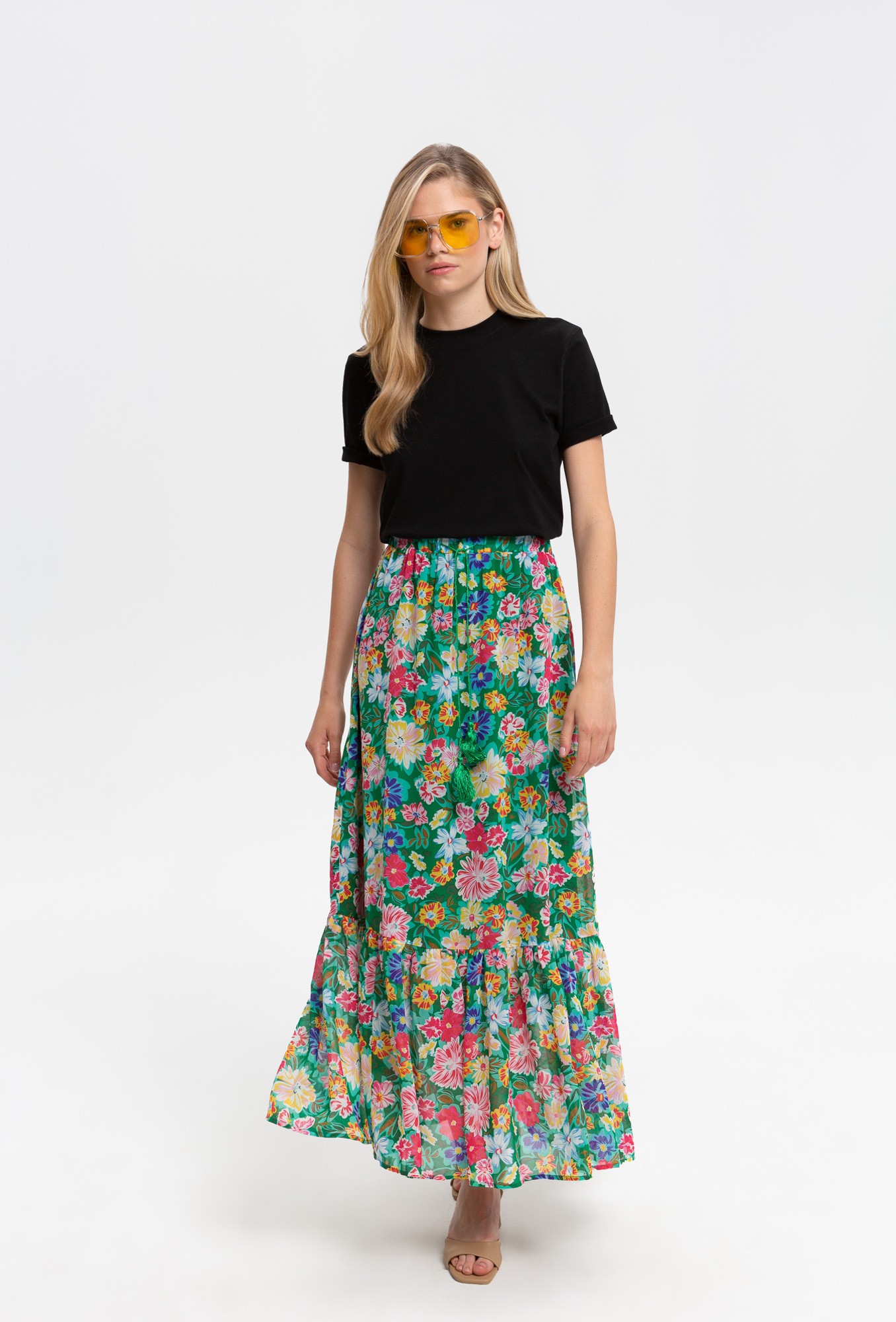 Monnari Sukně Maxi sukně s květinovým vzorem Zelená M