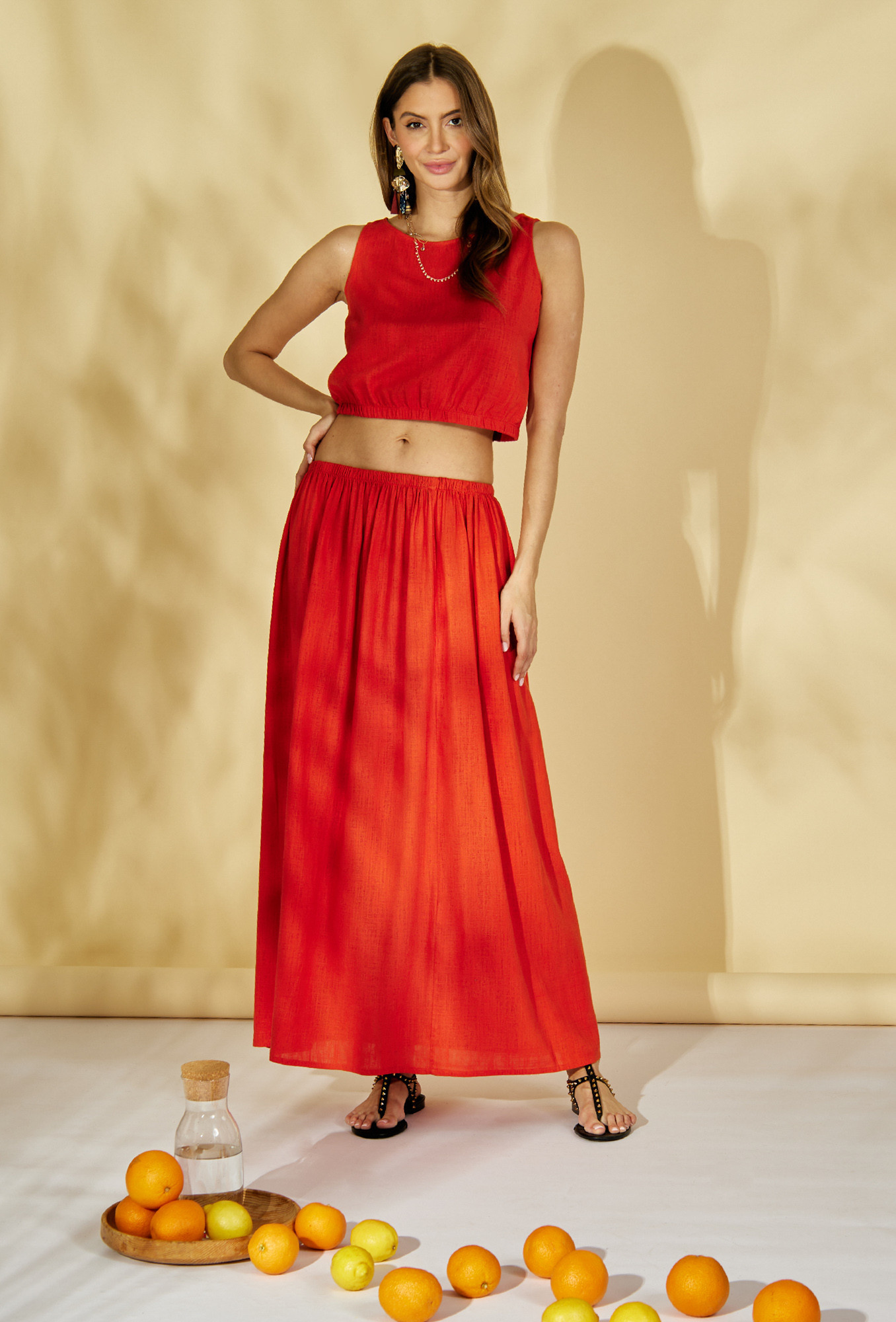 Monnari Sukně Lněná sukně v přírodní barvě Červená L