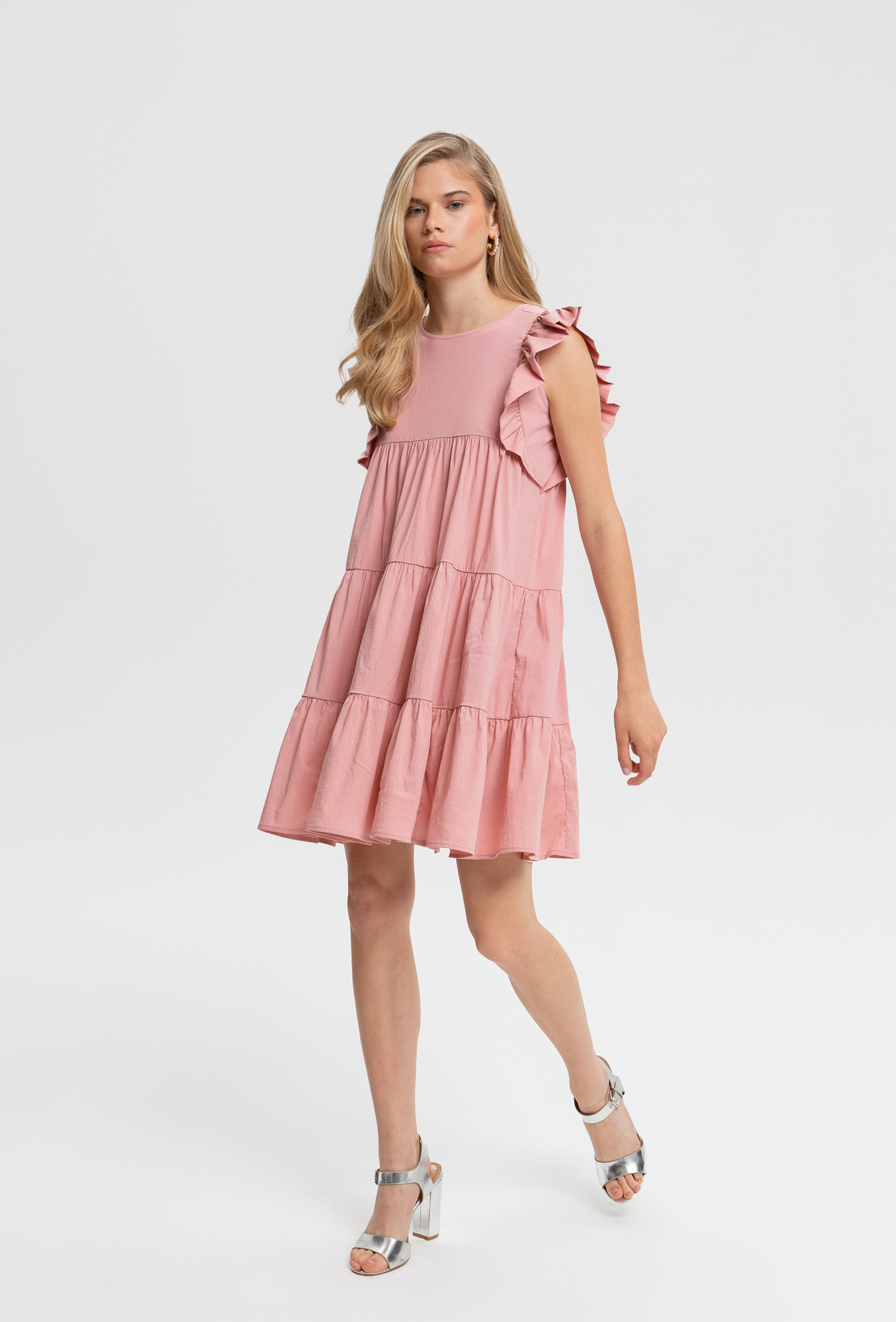 Monnari Šaty Mini šaty s volánem růžové 36