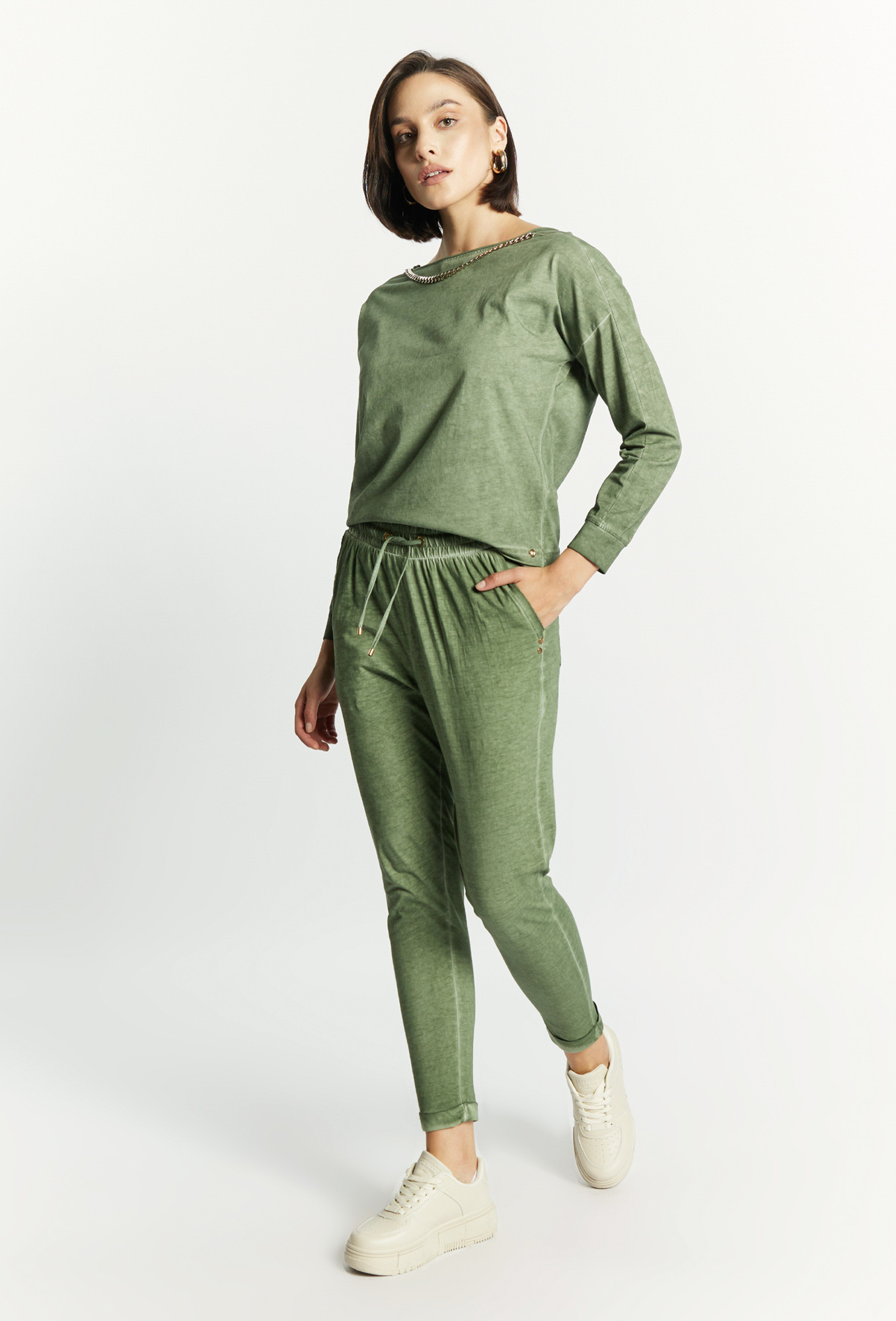 Monnari Kalhoty Dámské kalhoty s řetízkem Bottle Green S