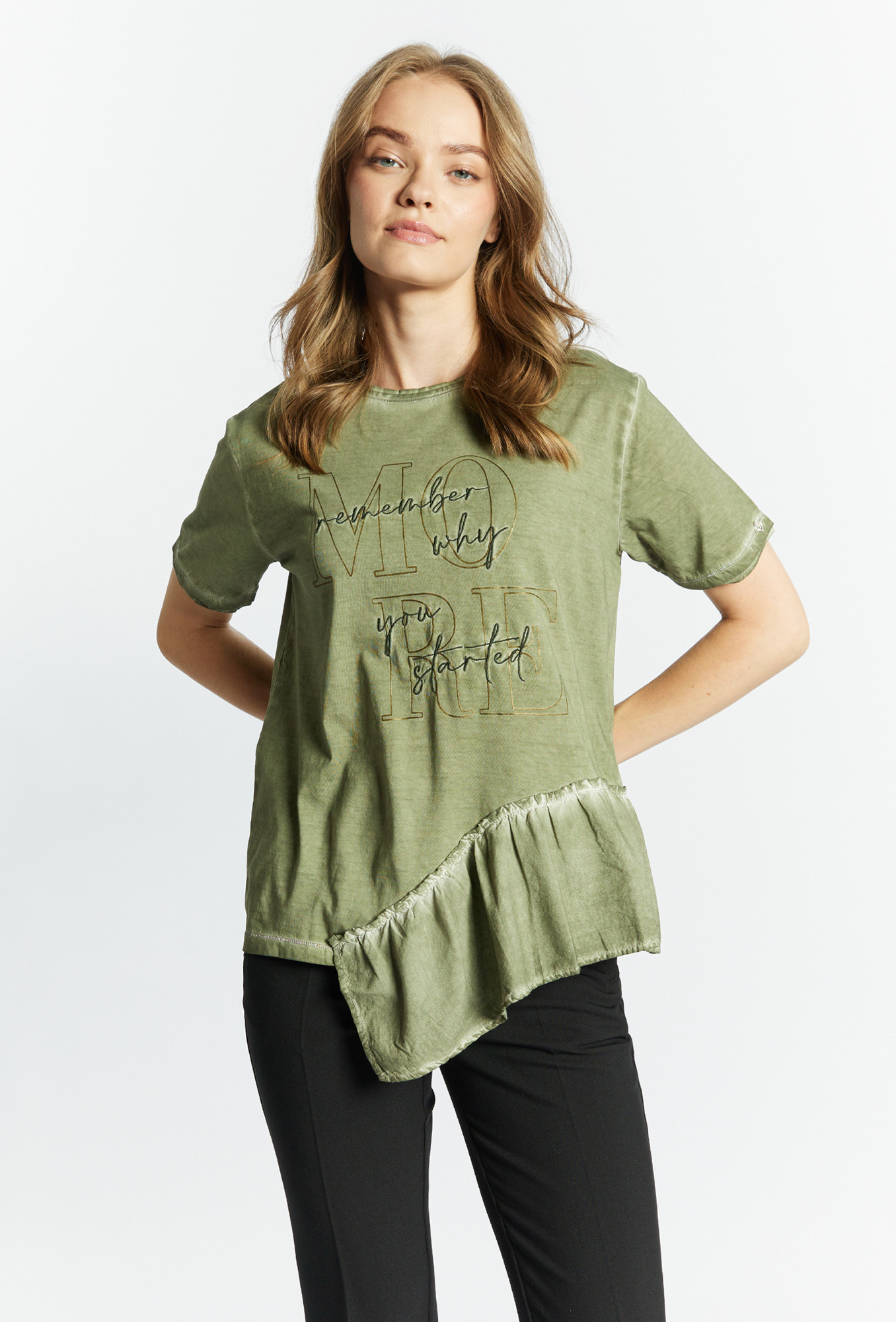 Monnari Trička Dámské tričko s asymetrickým volánem Zelená XL