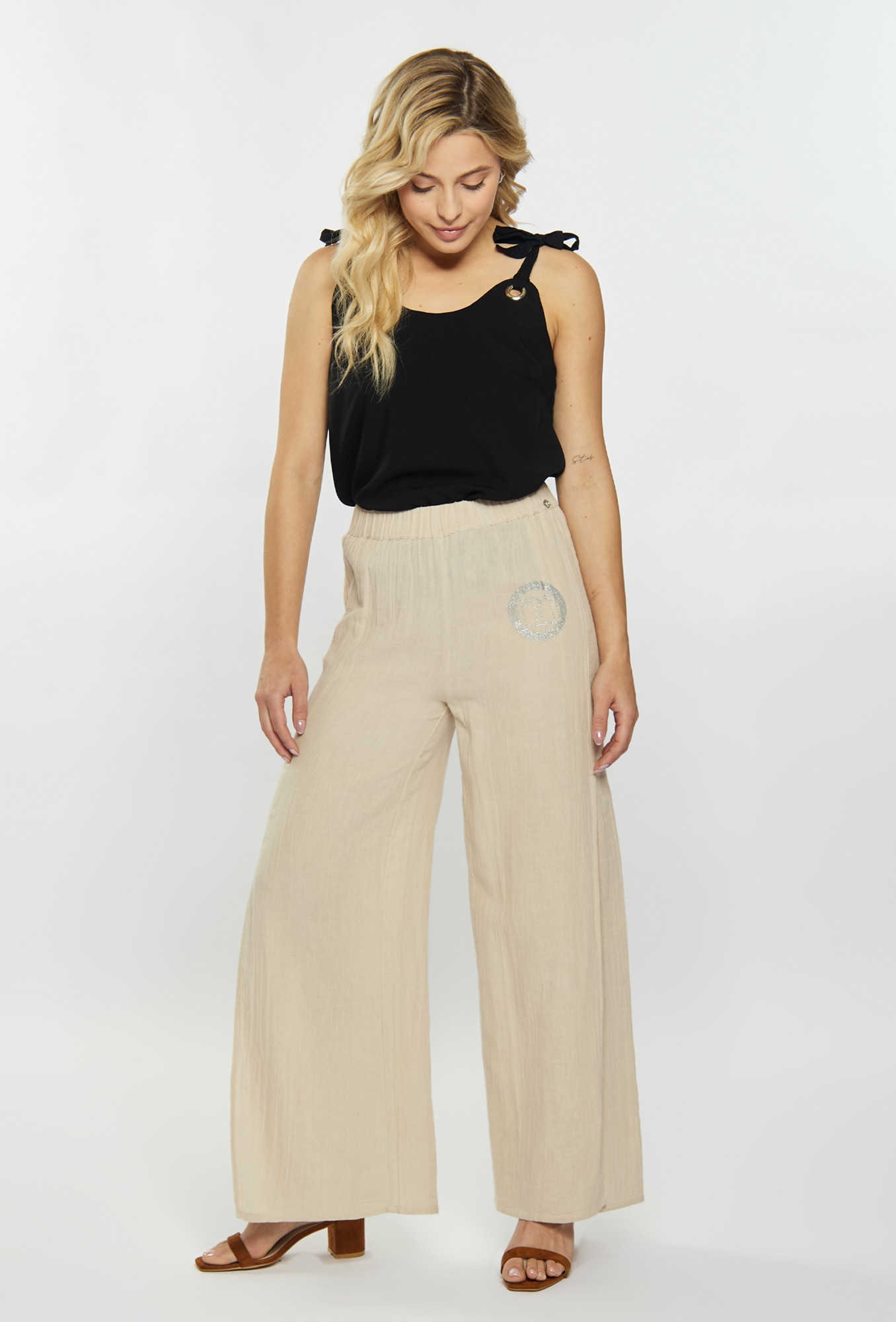 Monnari Kalhoty Dámské bavlněné kalhoty s rozparky béžové XL