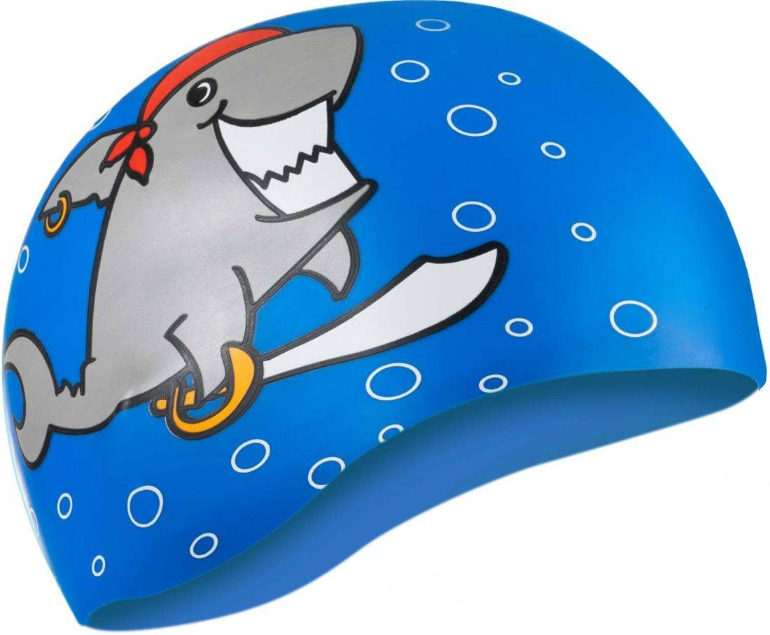 AQUA SPEED Plavecká čepice Kiddie Shark Blue 4-8 let