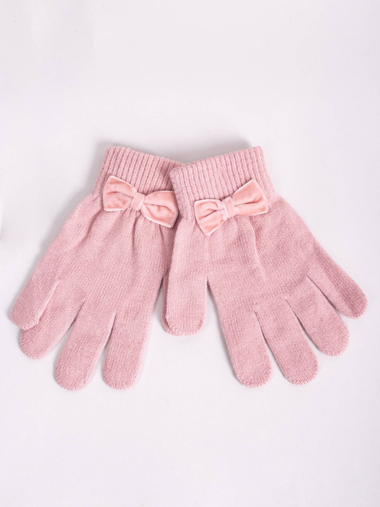 Yoclub Dívčí pětiprsté rukavice s mašlí RED-0010G-AA5B-002 Pink 16