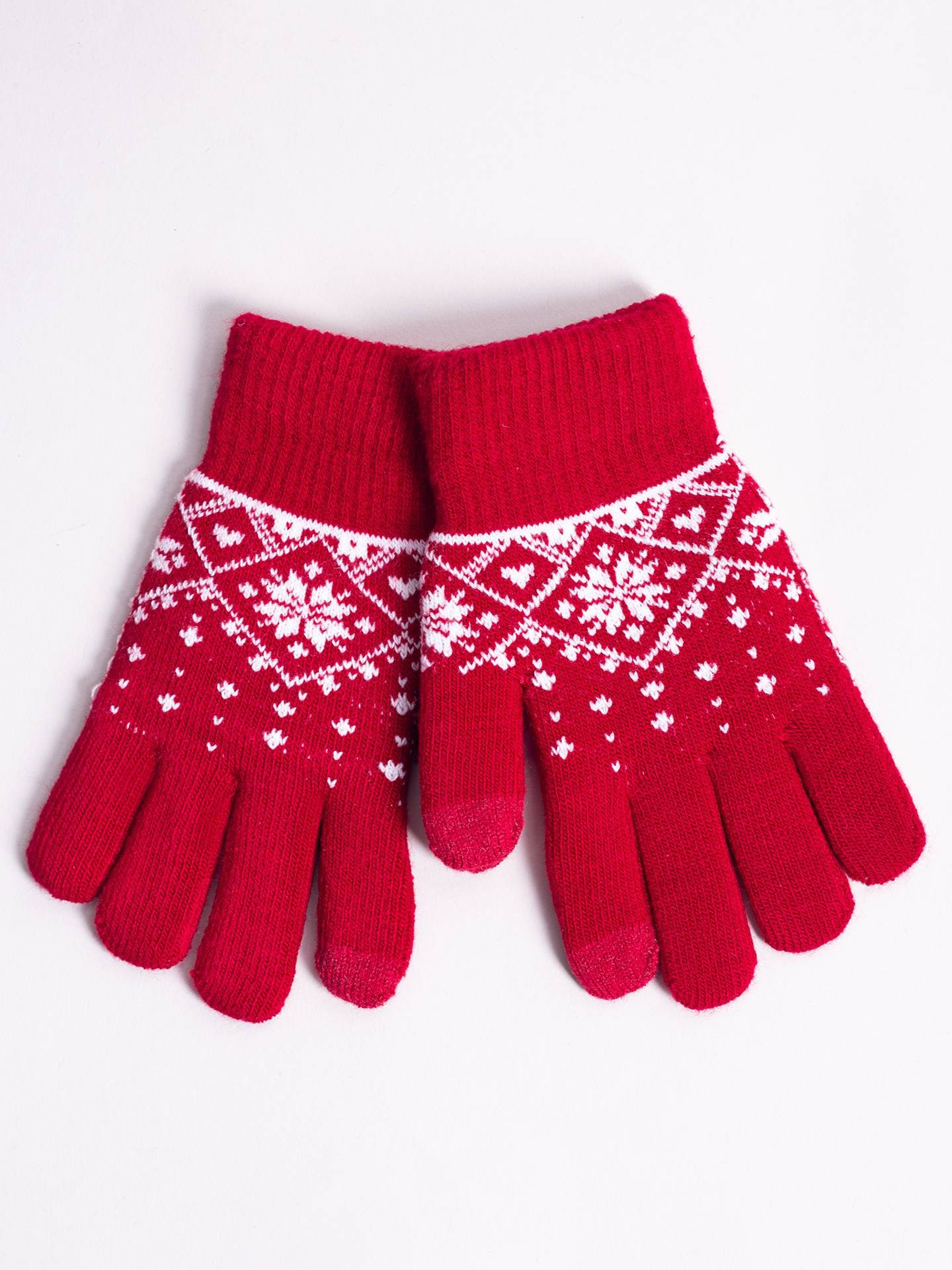 Yoclub Dívčí pětiprsté rukavice s dotykovým displejem RED-0019G-AA5C-003 Red 20