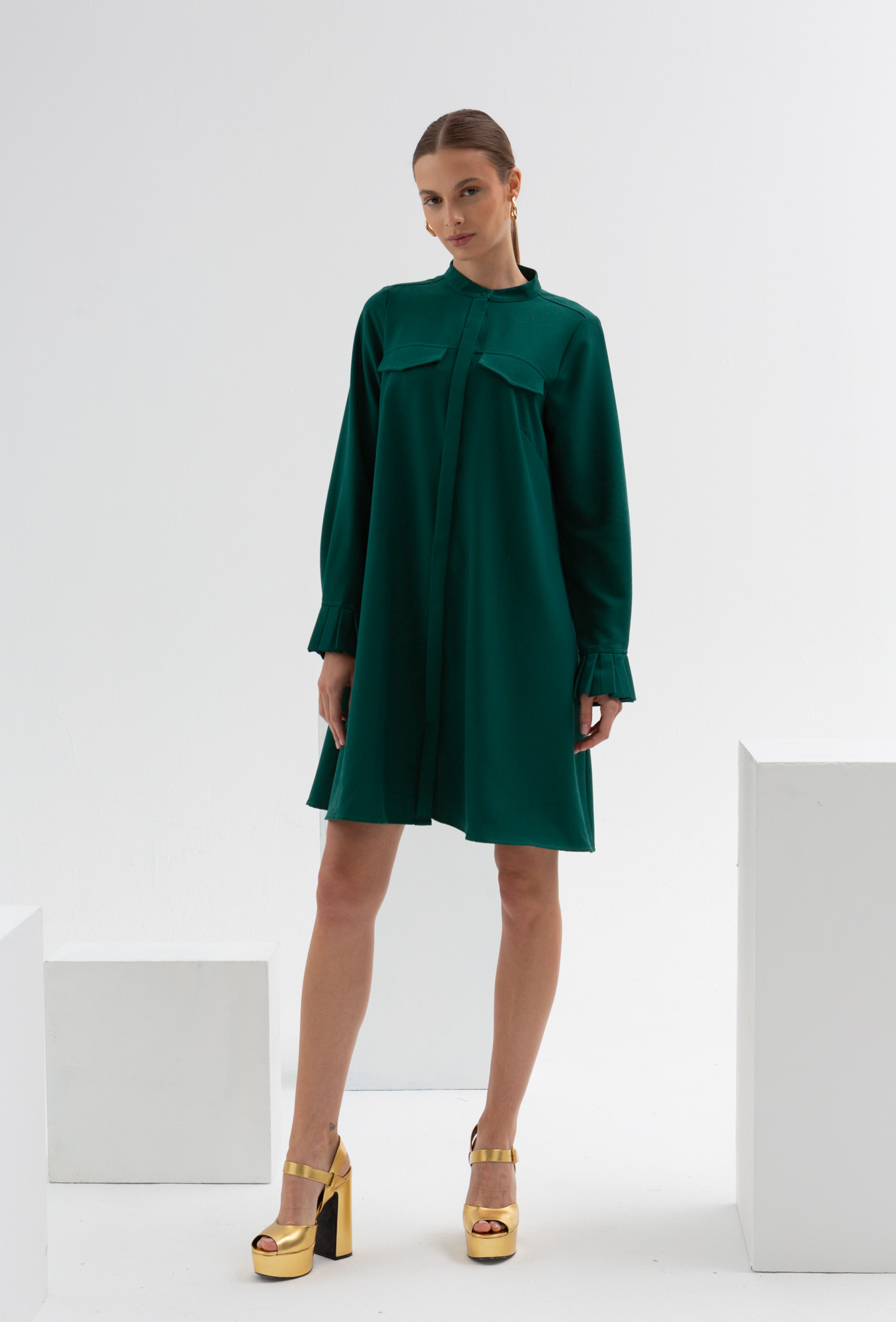 Monnari Šaty Košilové šaty se stojatým límcem Zelené 36