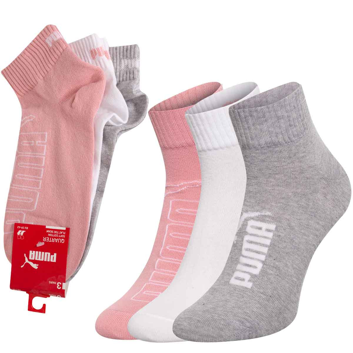 Puma 3Pack Socks 90798902 Ash/White/Pink 35-38