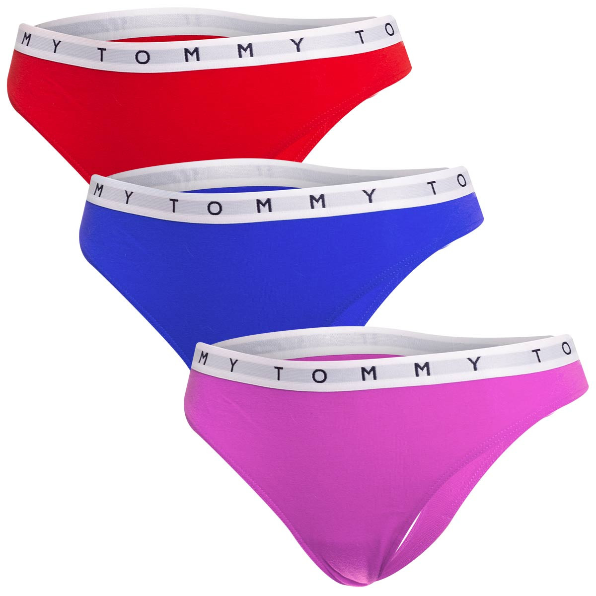Tommy Hilfiger 3Pack tanga kalhotky UW0UW025210RZ Červená/růžová/modrá M