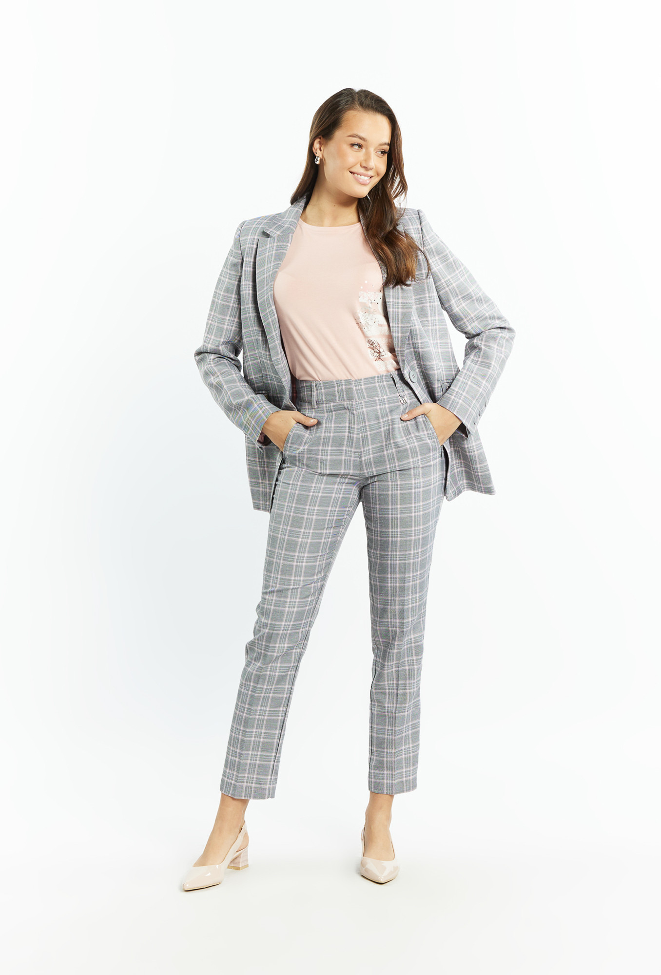 Monnari Elegantní kalhoty Slim Fit kalhoty s řasením Světle růžová 36