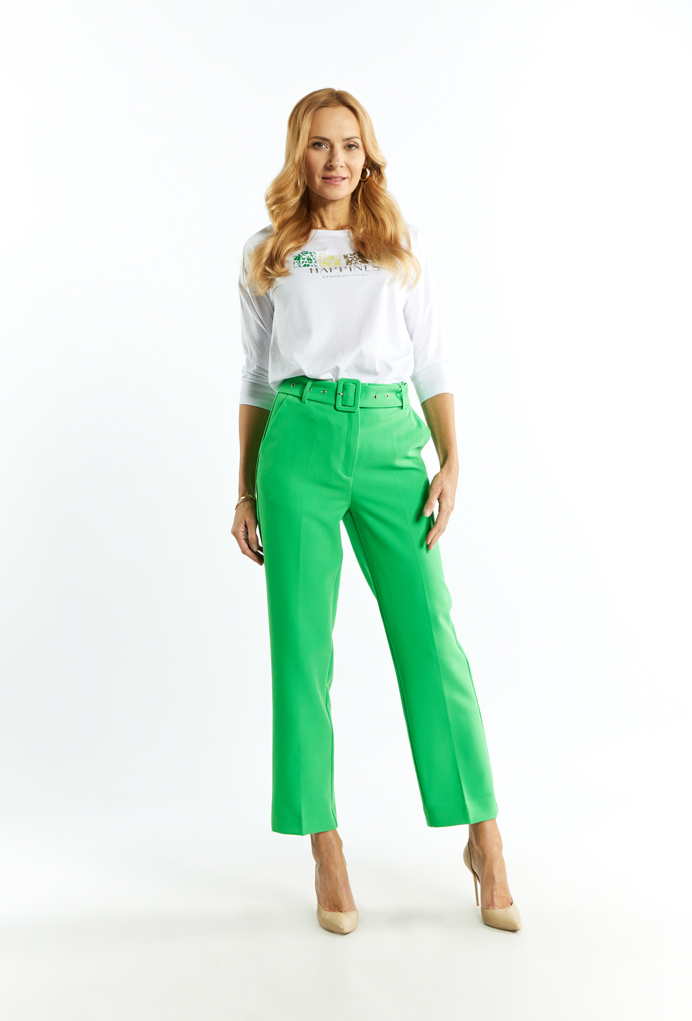 Monnari Elegantní kalhoty Dámské kalhoty s páskem Zelená 40