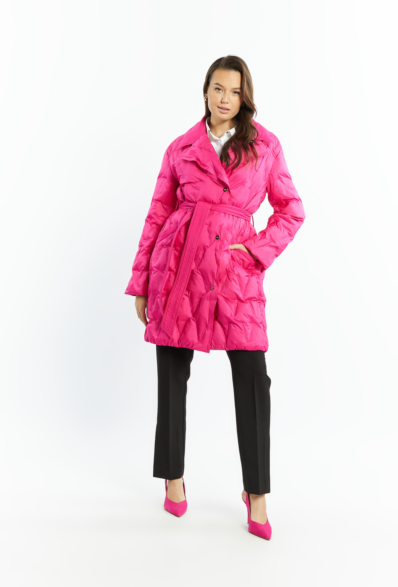 Monnari Kabáty Dámský prošívaný kabát s límcem Pink 36