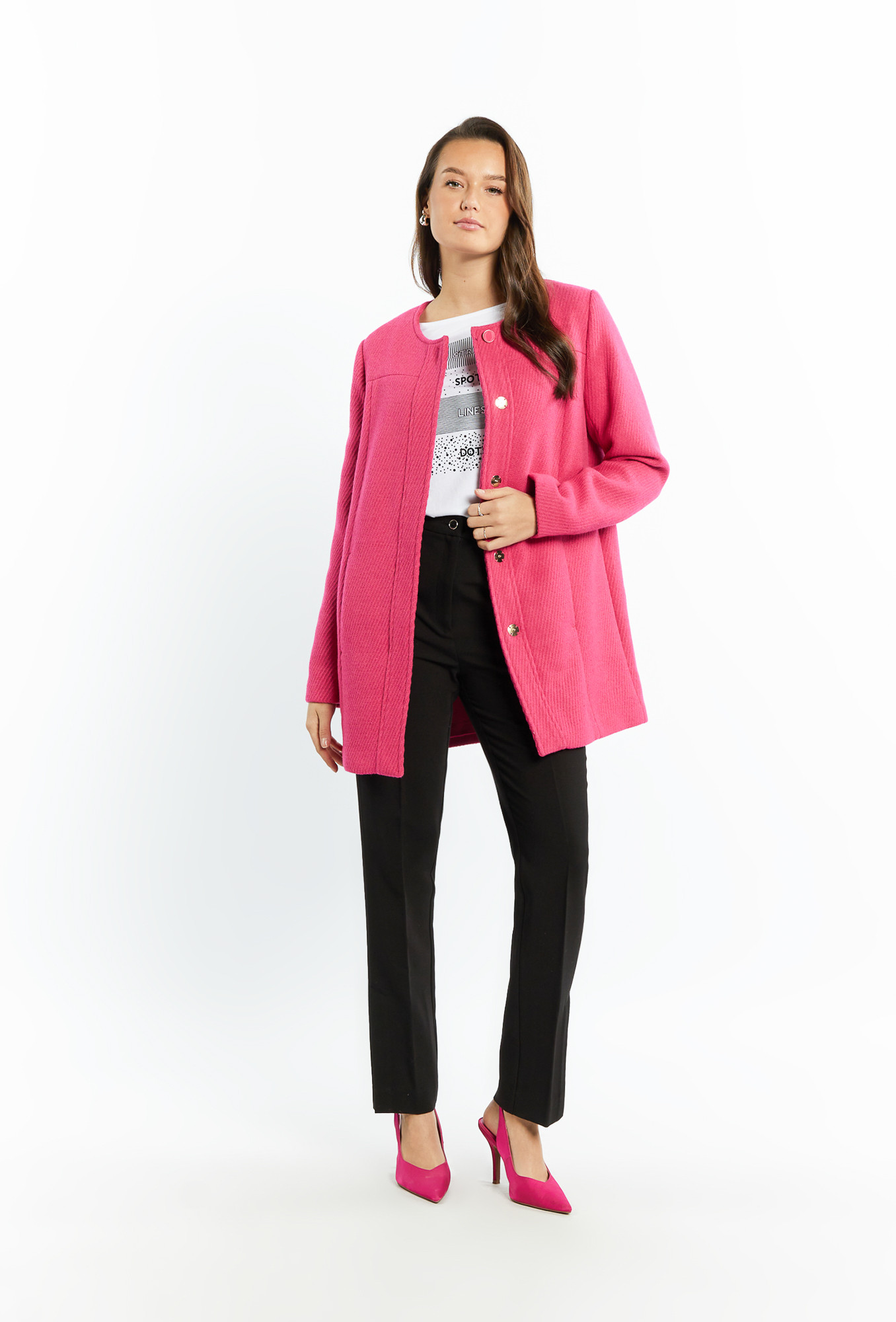 Monnari Kabáty Dámský kabát s rovným střihem Pink 44