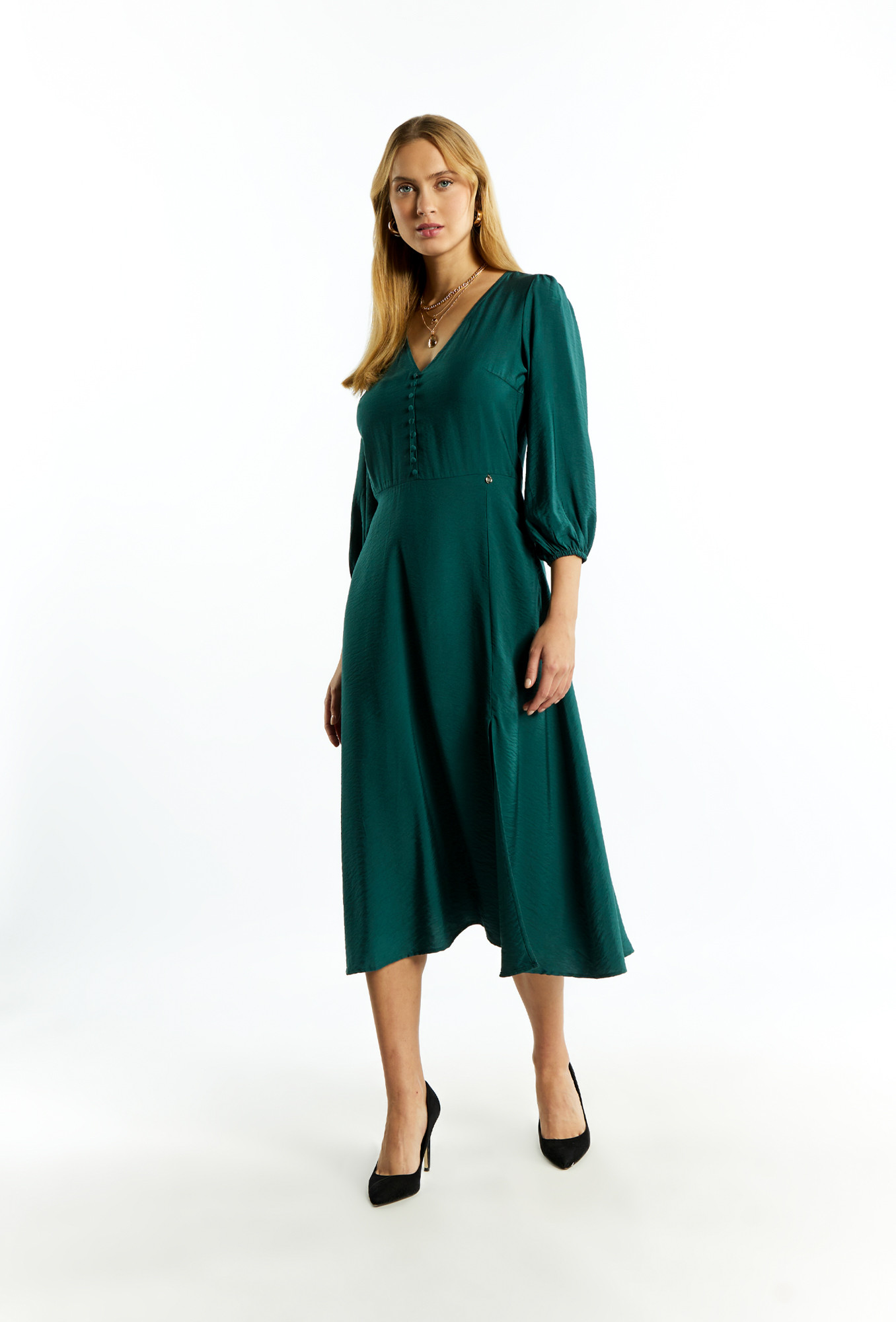 Monnari Midi šaty Dámské šaty s rozparkem Bottle Green 36