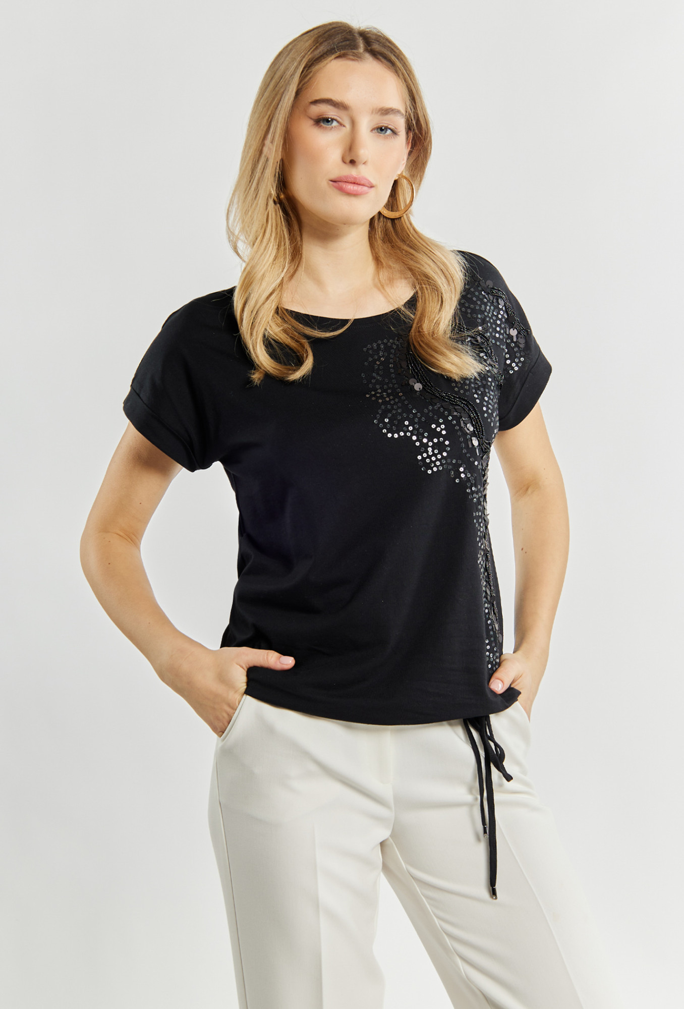 Trička Monnari Flitrové tričko černé XL