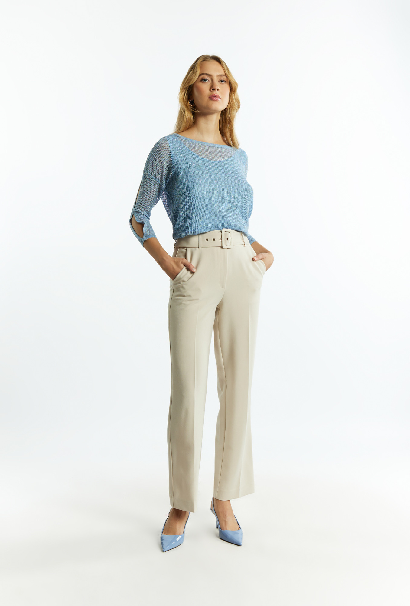 Monnari Elegantní kalhoty Elegantní kalhoty s páskem Béžová barva 36