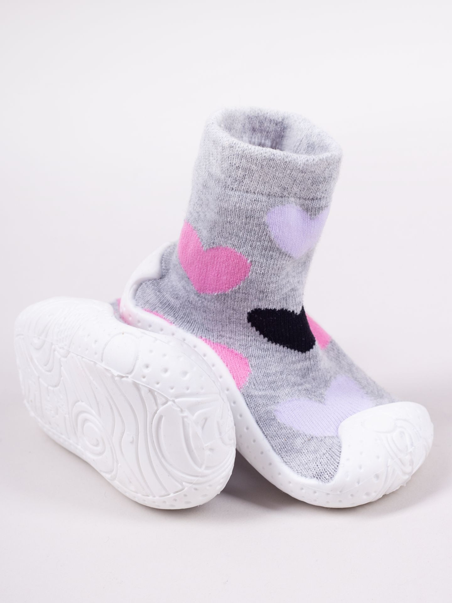 Yoclub Dětské dívčí protiskluzové ponožky s gumovou podrážkou Grey 20