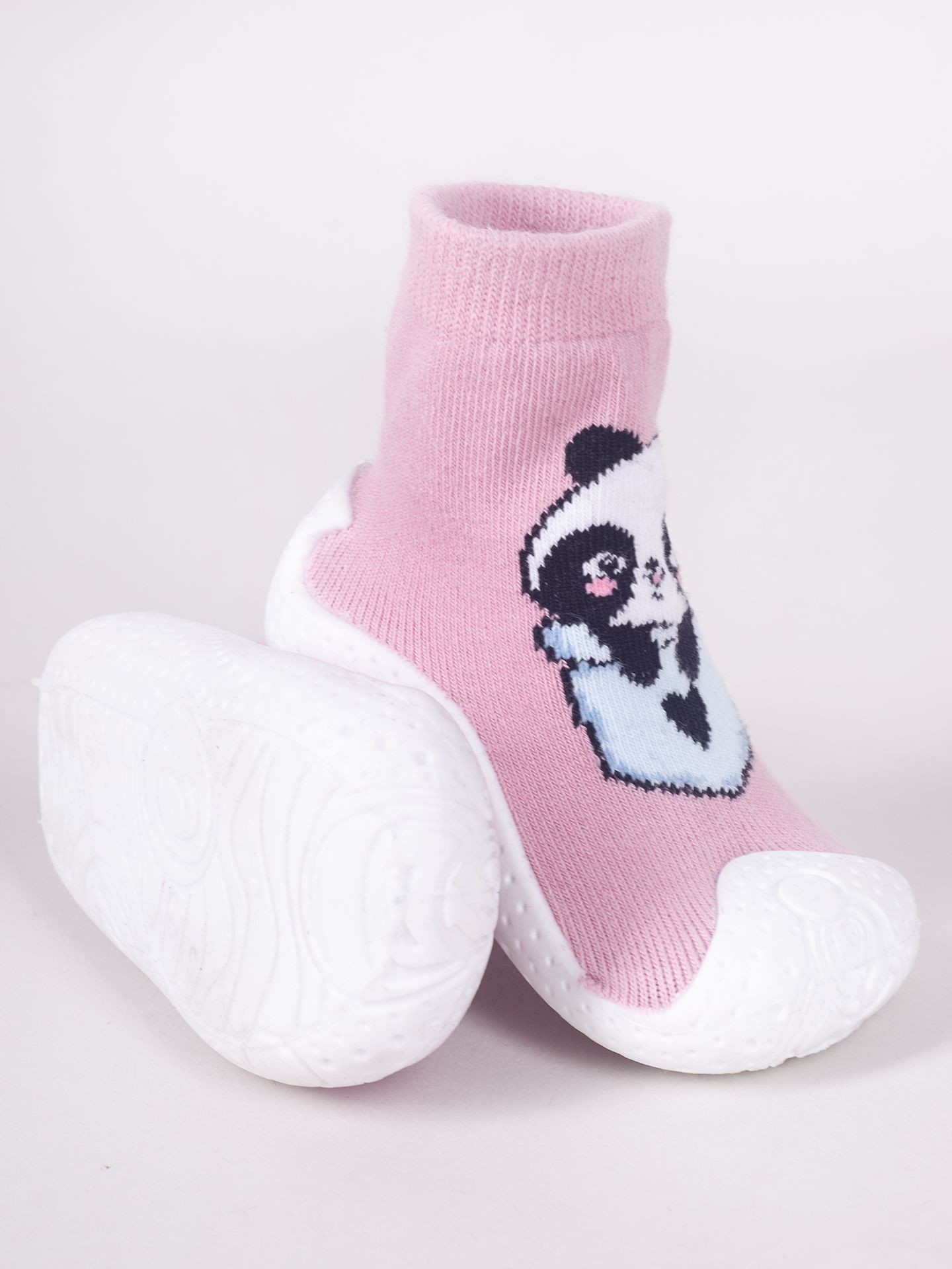 Yoclub Dětské dívčí protiskluzové ponožky s gumovou podrážkou P2 Pink 20