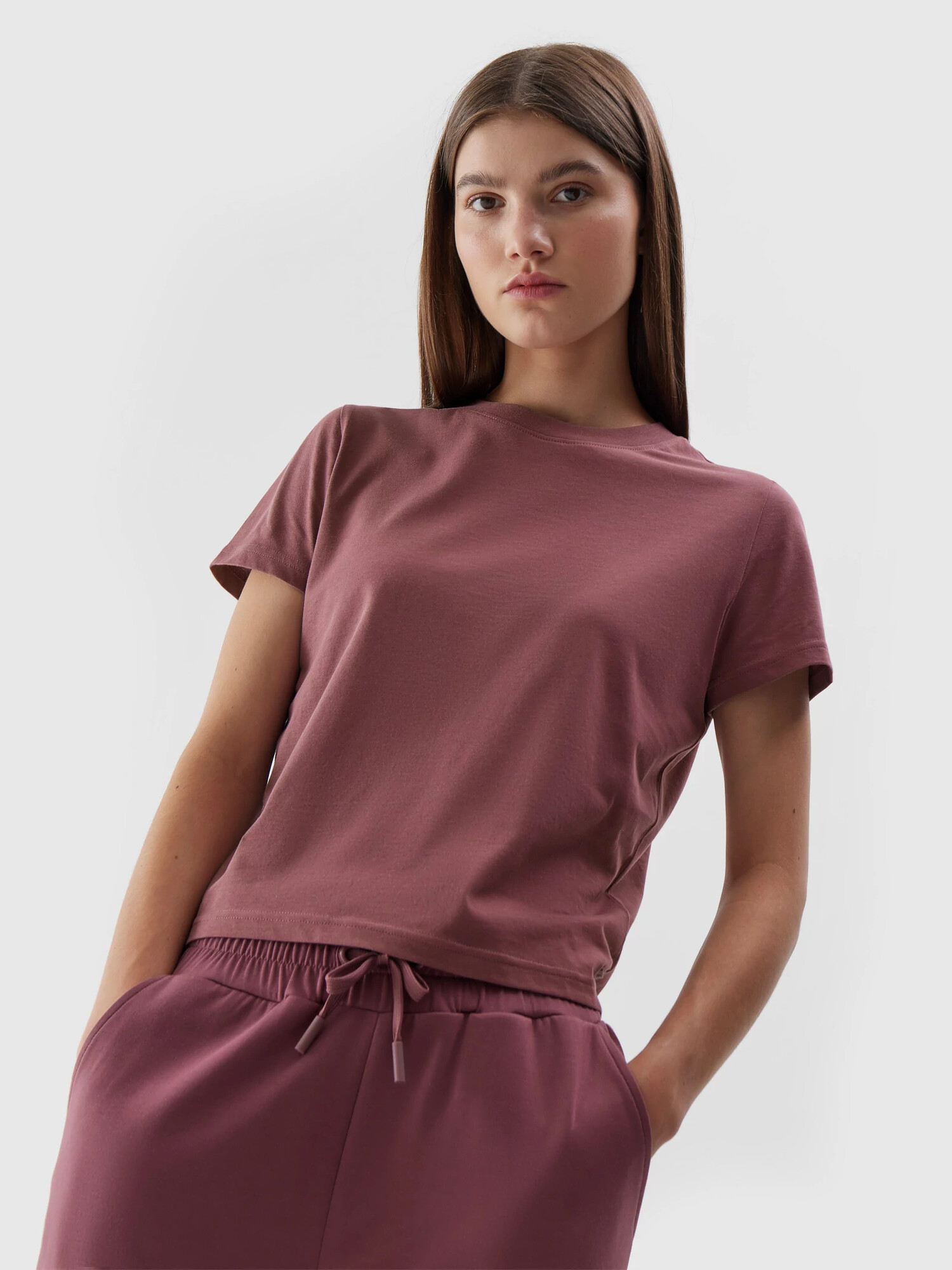Dámské tričko z organické bavlny 4FWAW23TTSHF1169-60S burgundy - 4F L