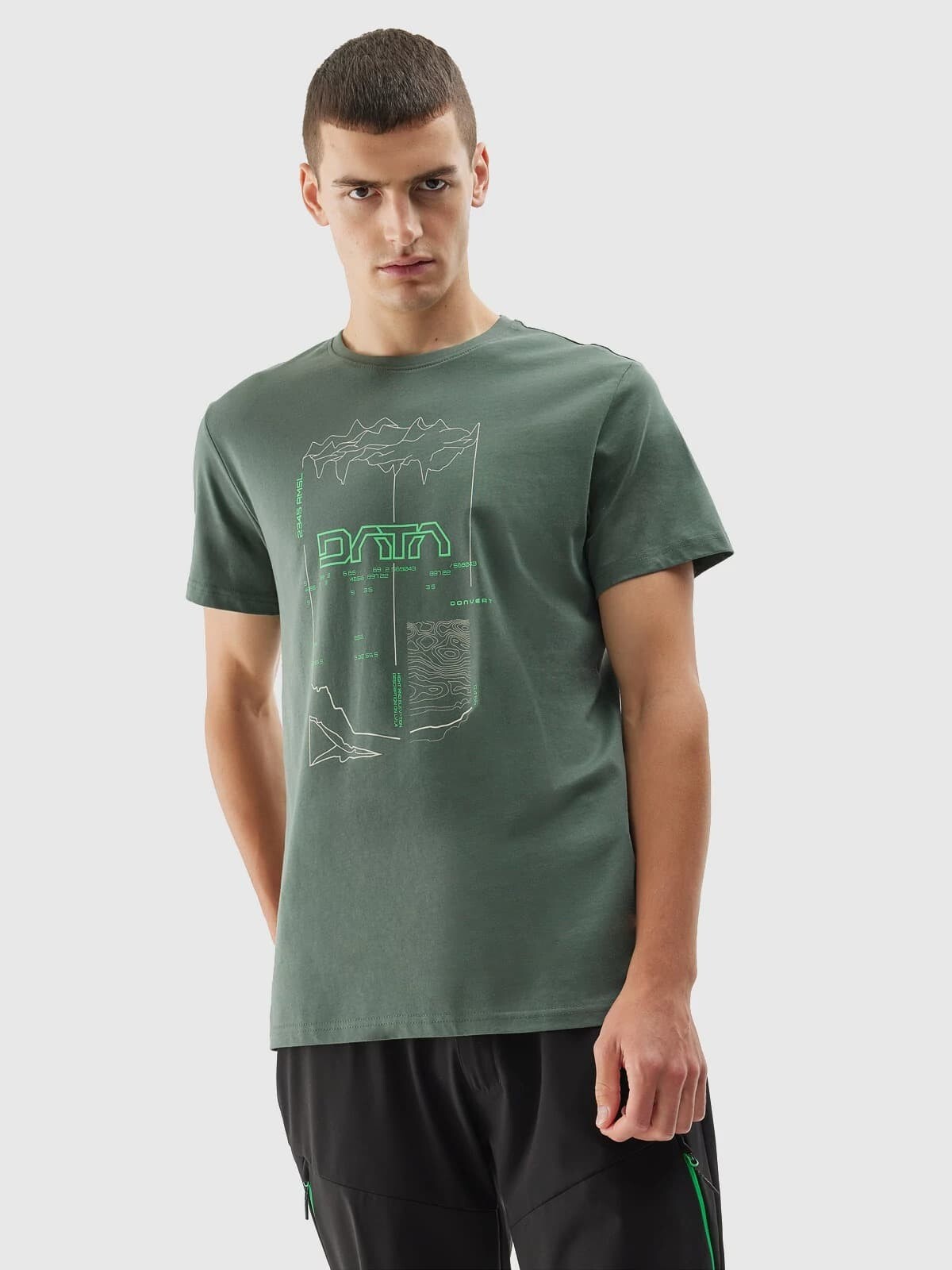 Pánské bavlněné tričko 4FAW23TTSHM0872-44S zelené - 4F XXL