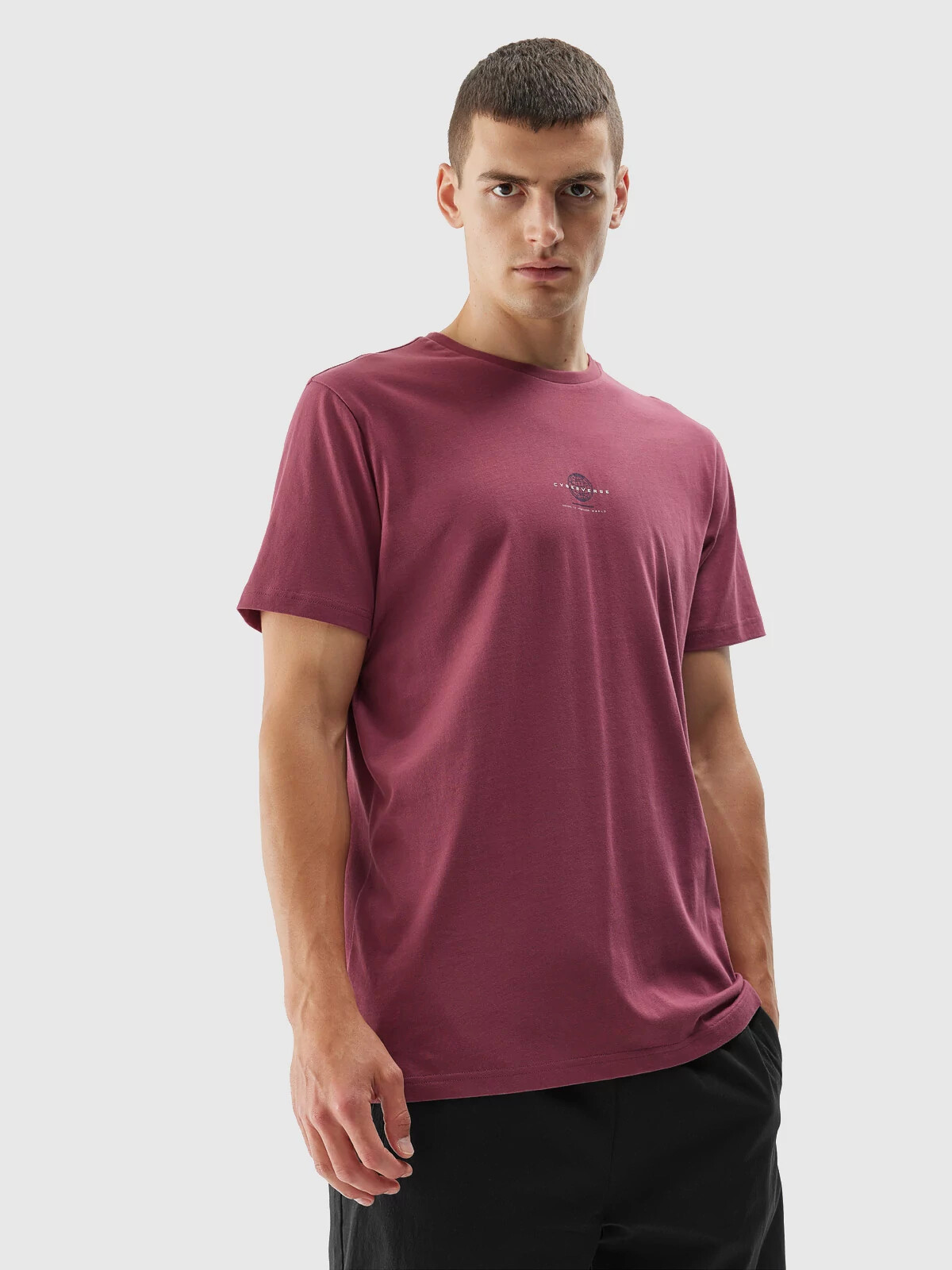 Pánské bavlněné tričko 4FAW23TTSHM0889-62S vínové - 4F XL
