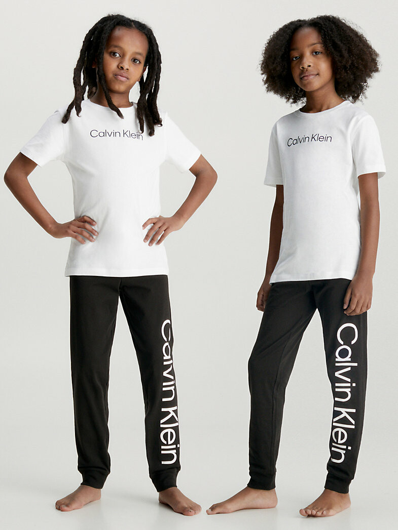 Dětské pyžamo Unisex Pyjama Set Modern Cotton KK0KK000910W0 bílá/černá - Calvin Klein 10-12