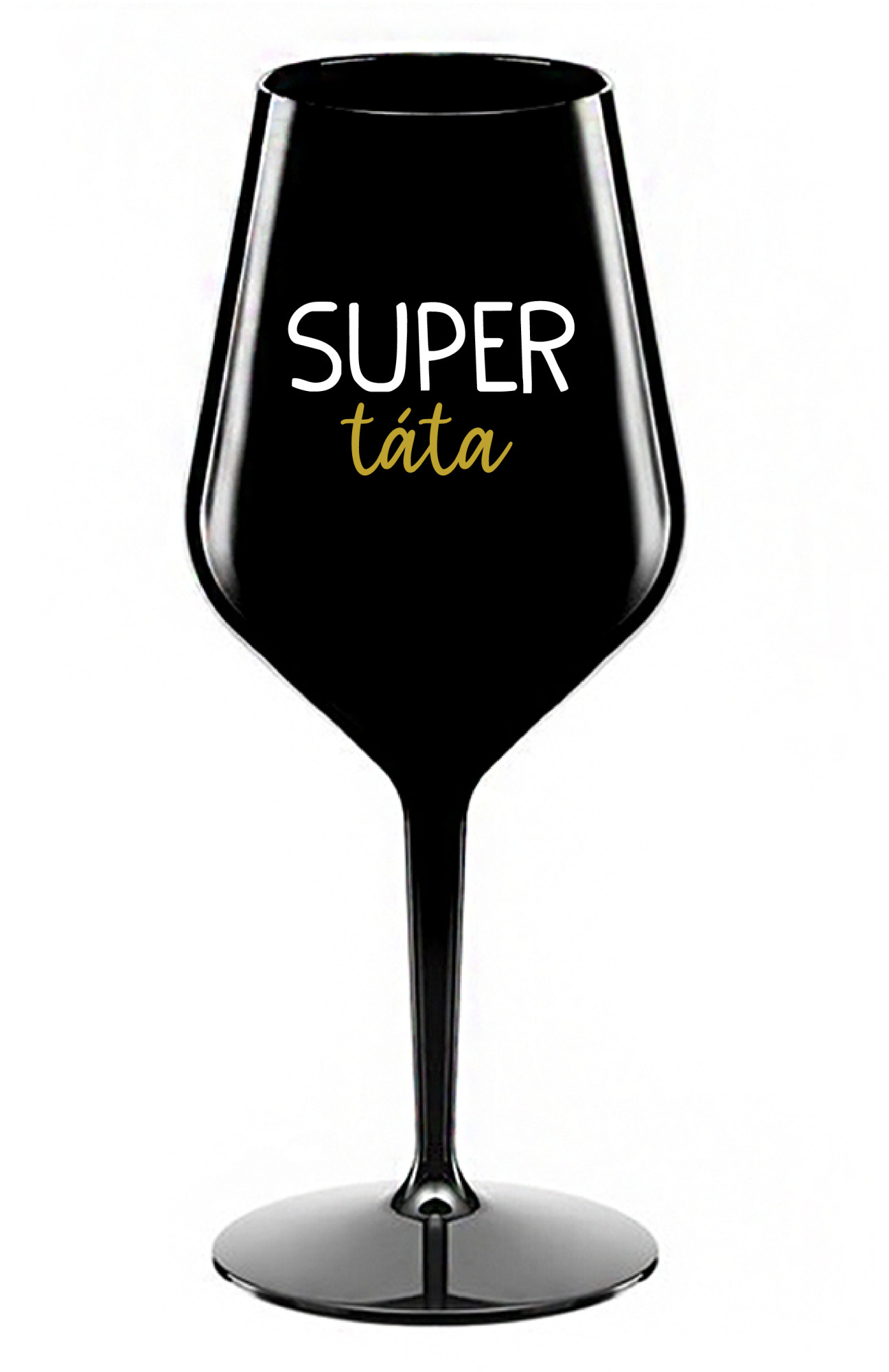 SUPER TÁTA - černá nerozbitná sklenice na víno 470 ml