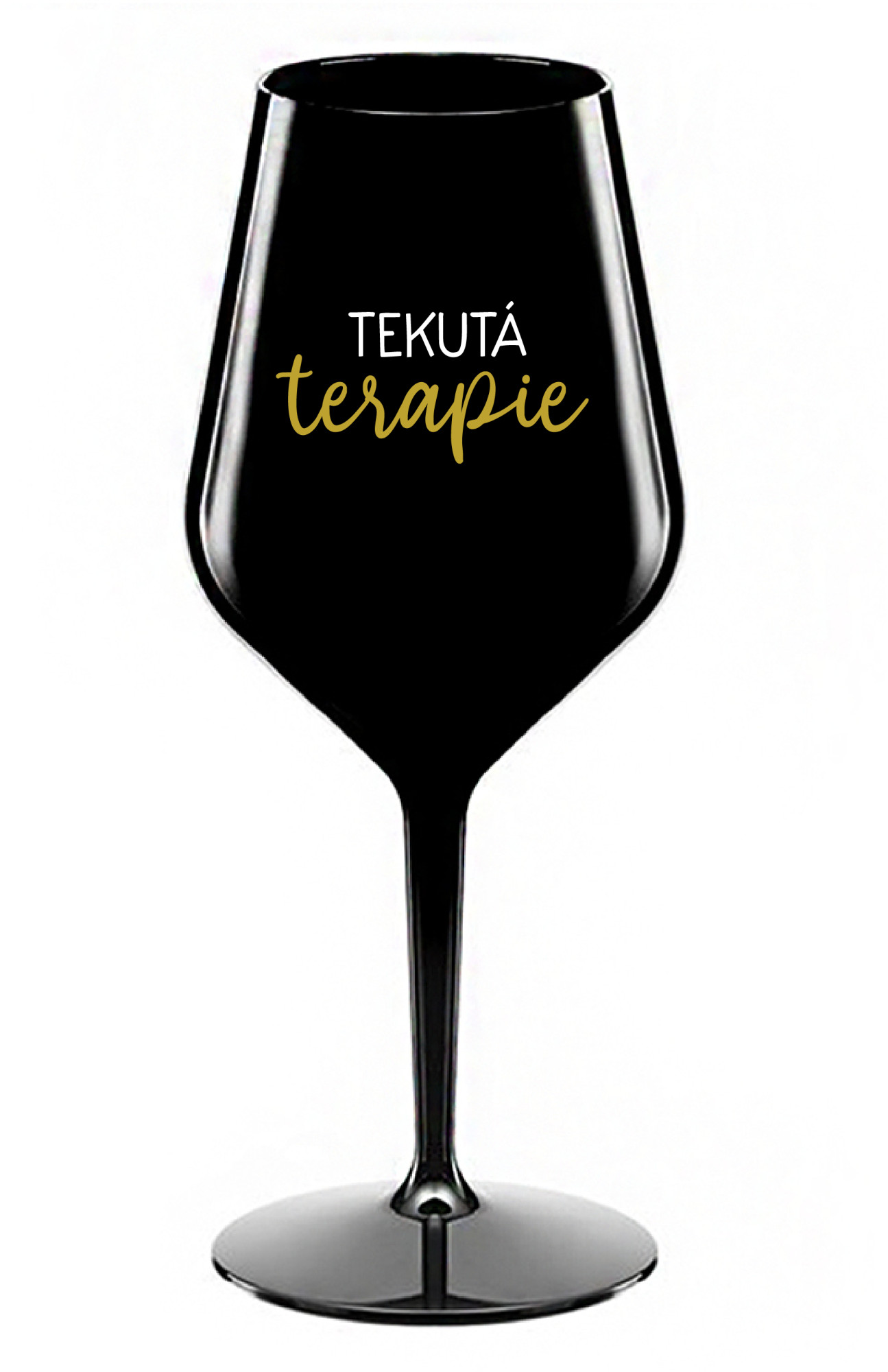 TEKUTÁ TERAPIE - černá nerozbitná sklenice na víno 470 ml
