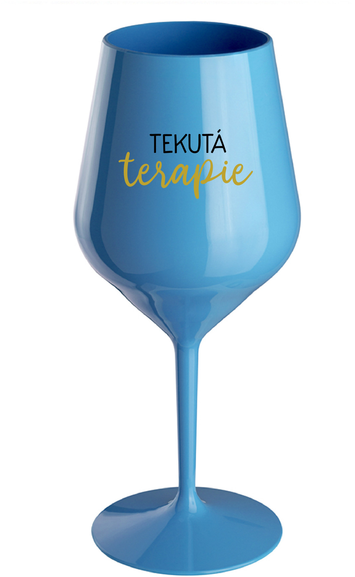TEKUTÁ TERAPIE - modrá nerozbitná sklenice na víno 470 ml