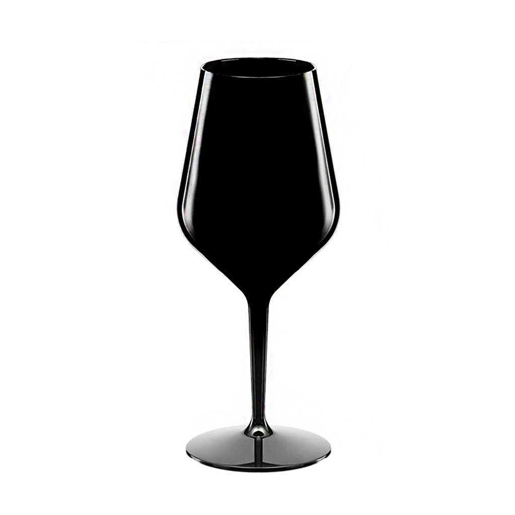 Černá nerozbitná plastová sklenice na víno 470 ml